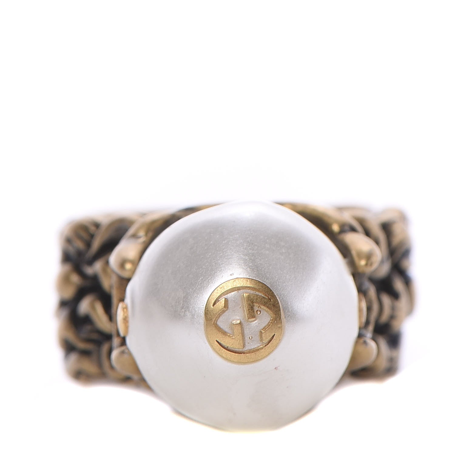 Gucci Metal Pearl Ring 7.25 Aged Gold 1 of 5