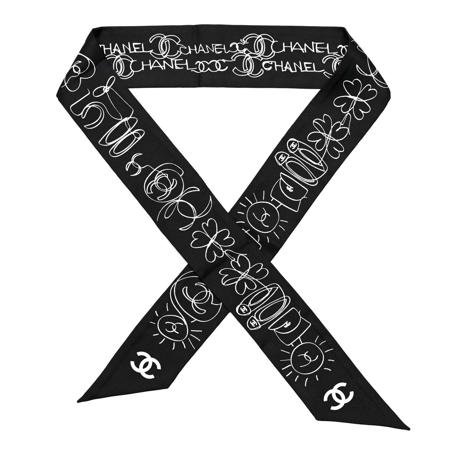 Chanel Silk Twill CC Slim Bandeau Scarf Black 1 of 4