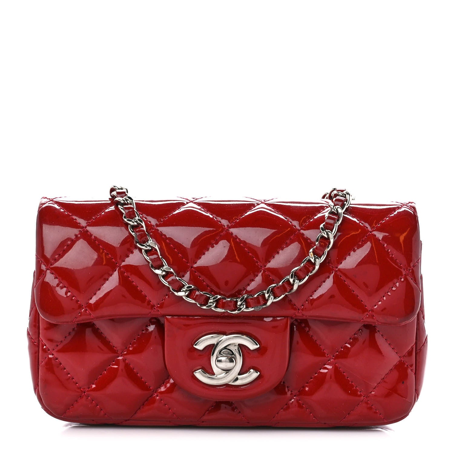 Chanel Patent Calfskin Quilted Extra Mini Rectangular Flap Red 1 of 12