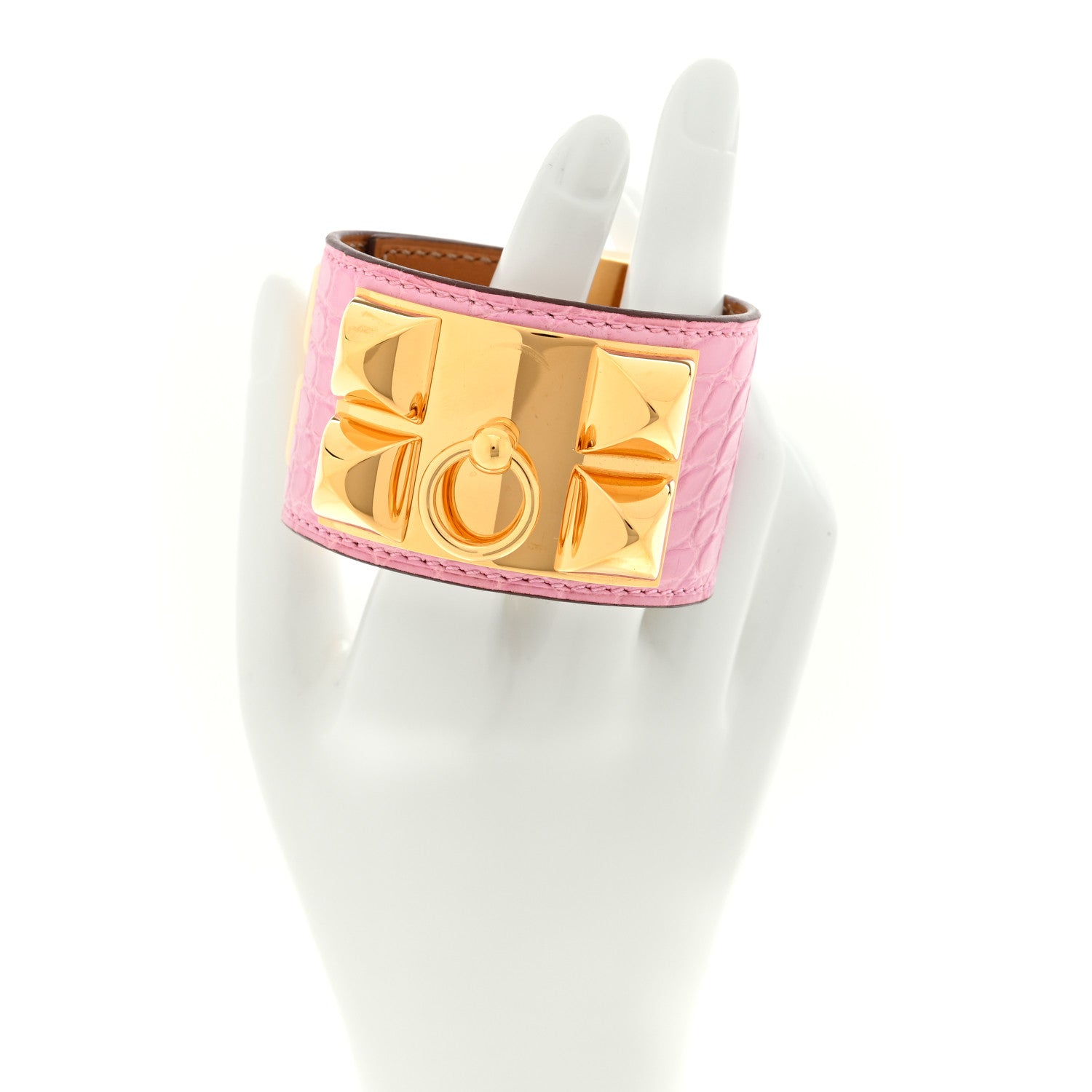 Hermes Matte Alligator Collier De Chien CDC Bracelet T2 5P Pink 2 of 5