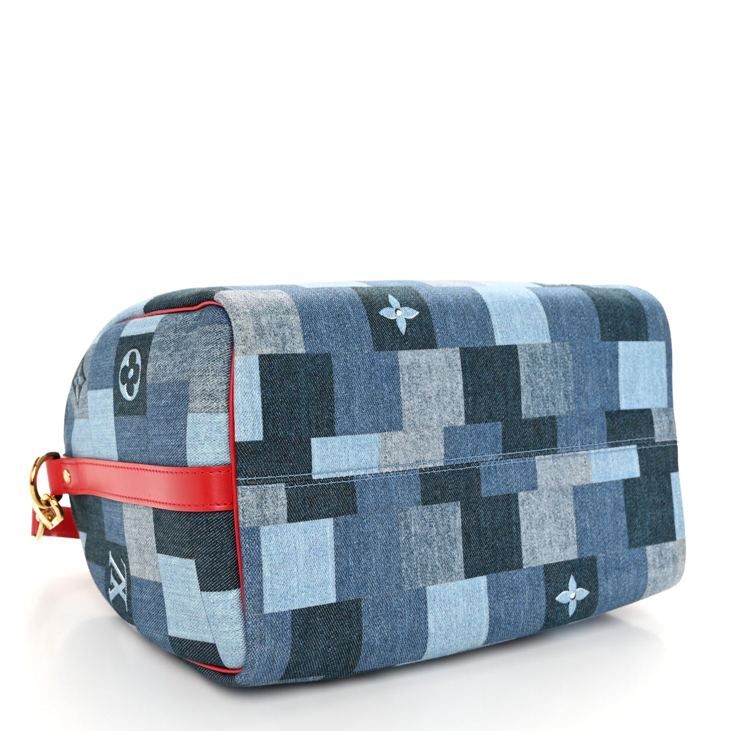 Denim Damier Monogram Patchwork Speedy Bandouliere 30 Blue Rouge