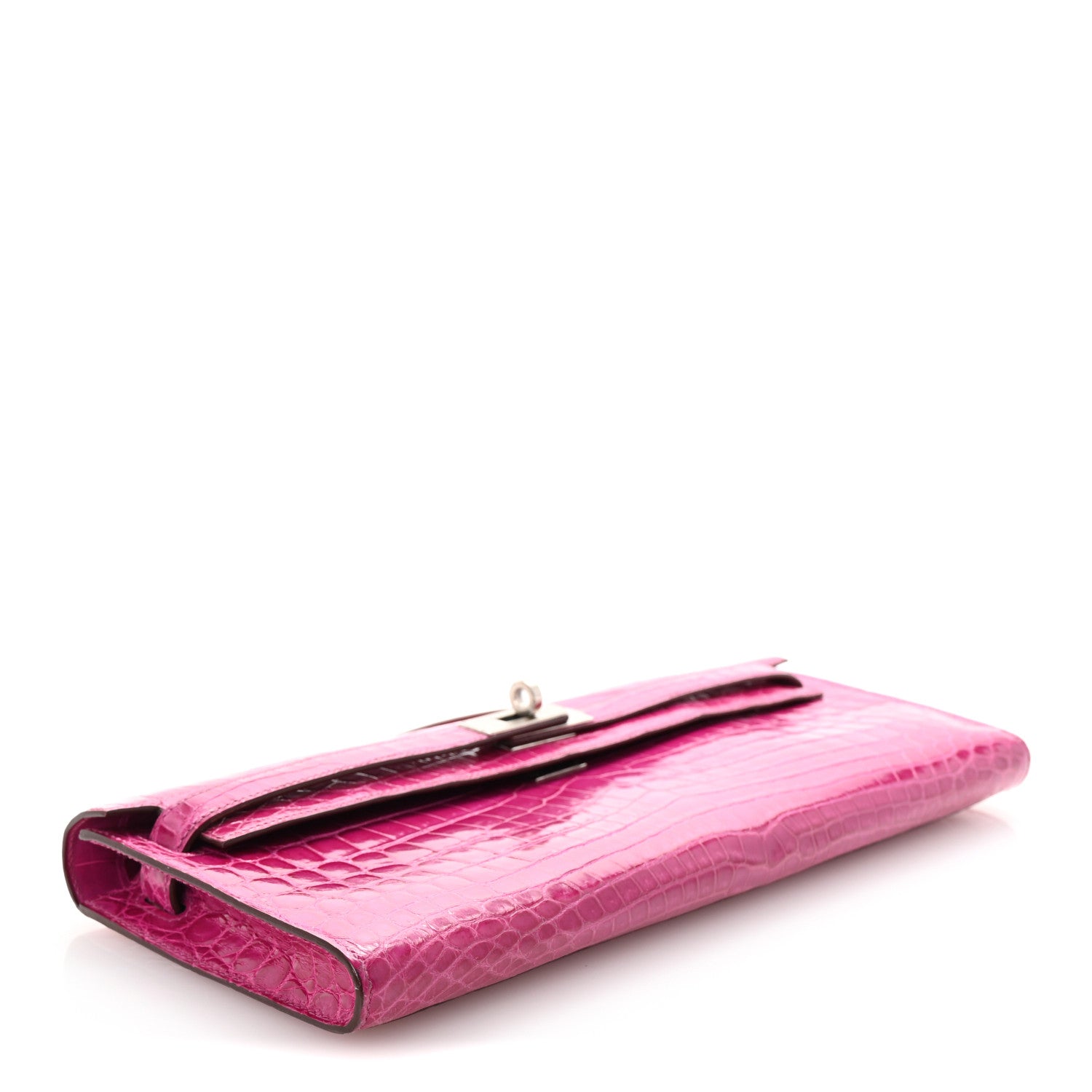 Hermes Shiny Niloticus Crocodile Kelly Cut Pochette Rose Scheherazade 4 of 7