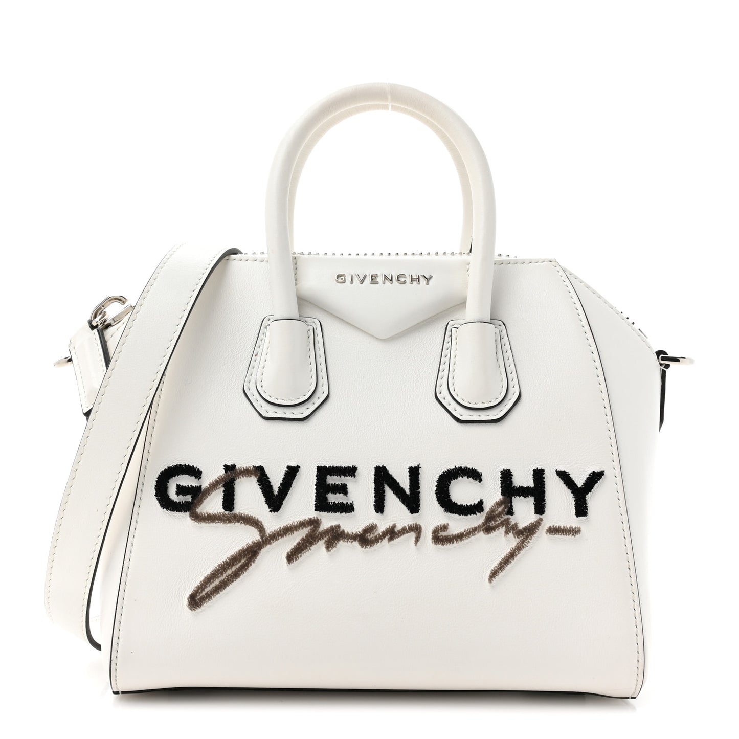 Calfskin Signature Logo Small Antigona White