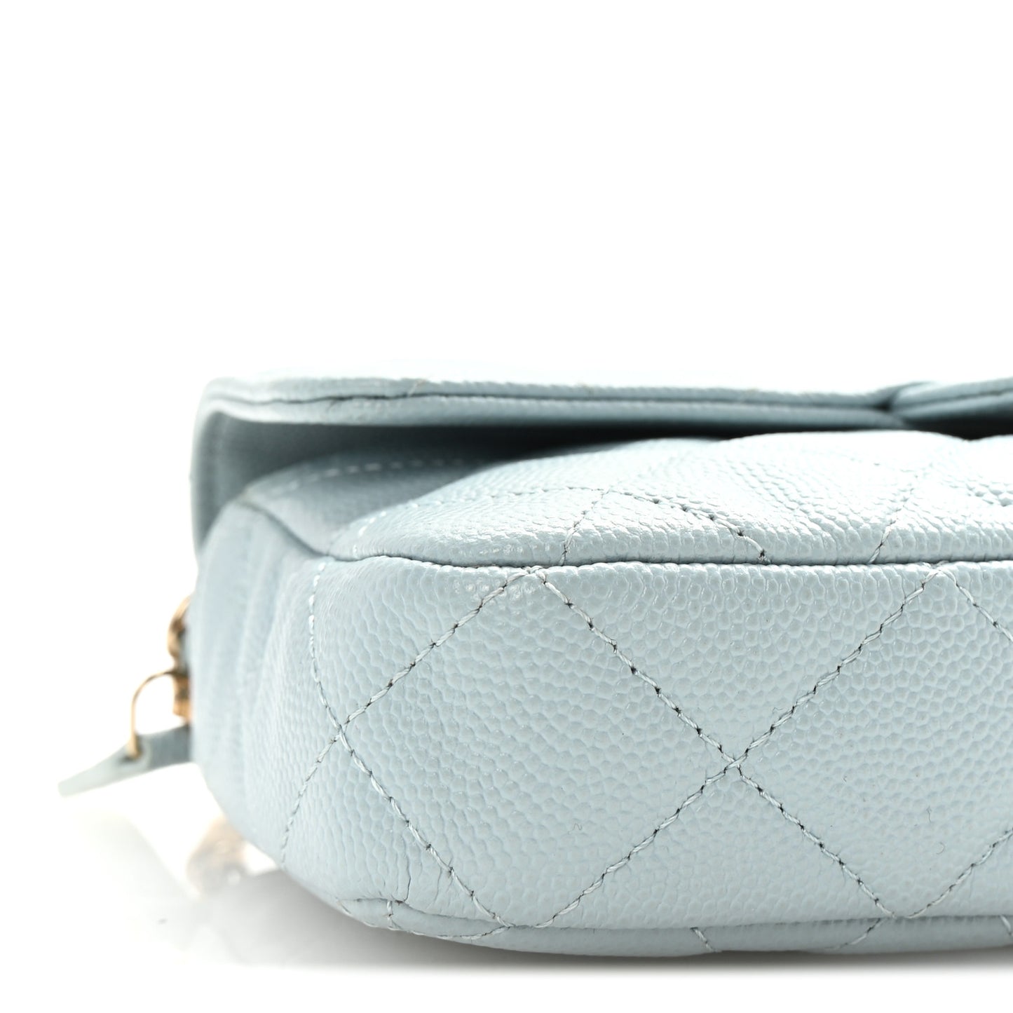 Caviar Quilted Flap Phone Holder With Chain Light Blue
