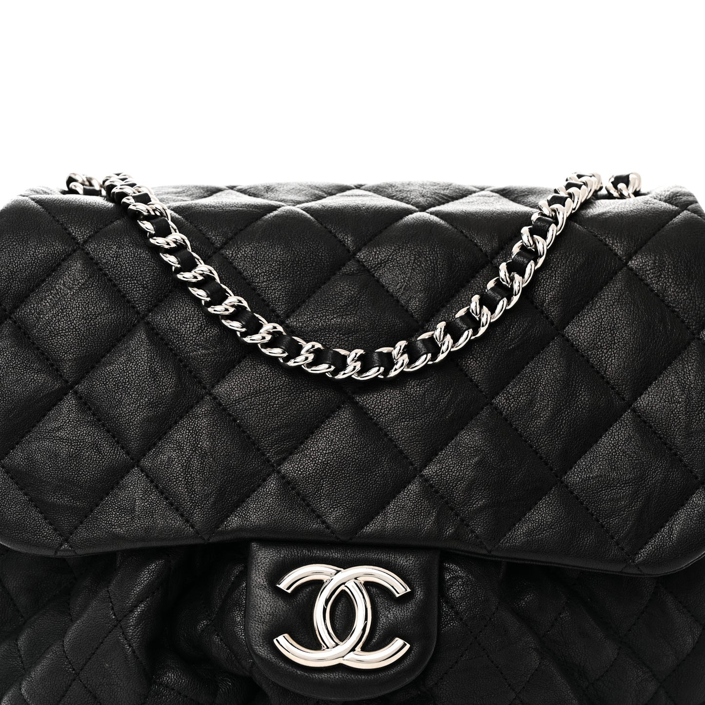 Washed Lambskin Quilted Large Chain Around Messenger Black