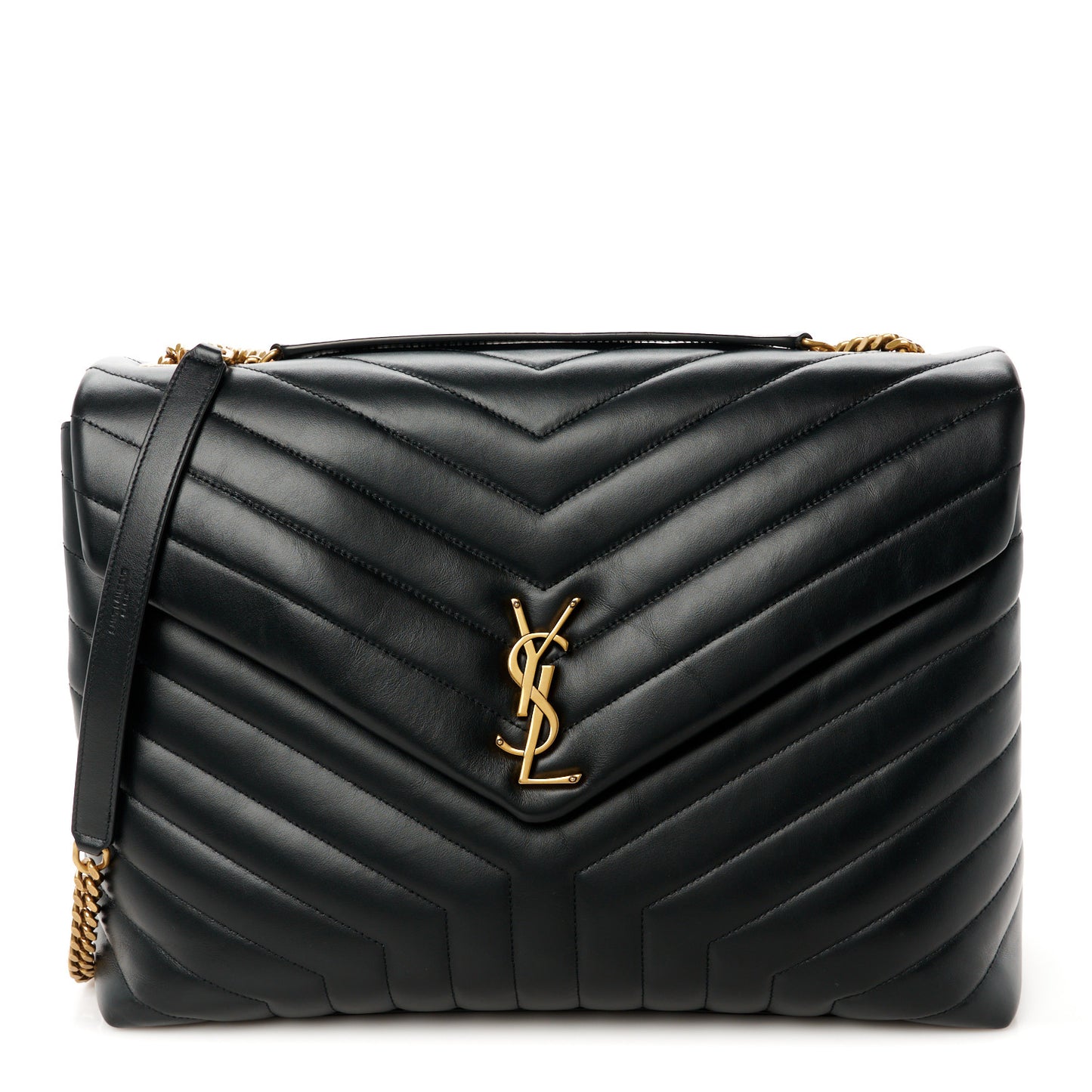 Calfskin Y Quilted Monogram Large Loulou Chain Satchel Black