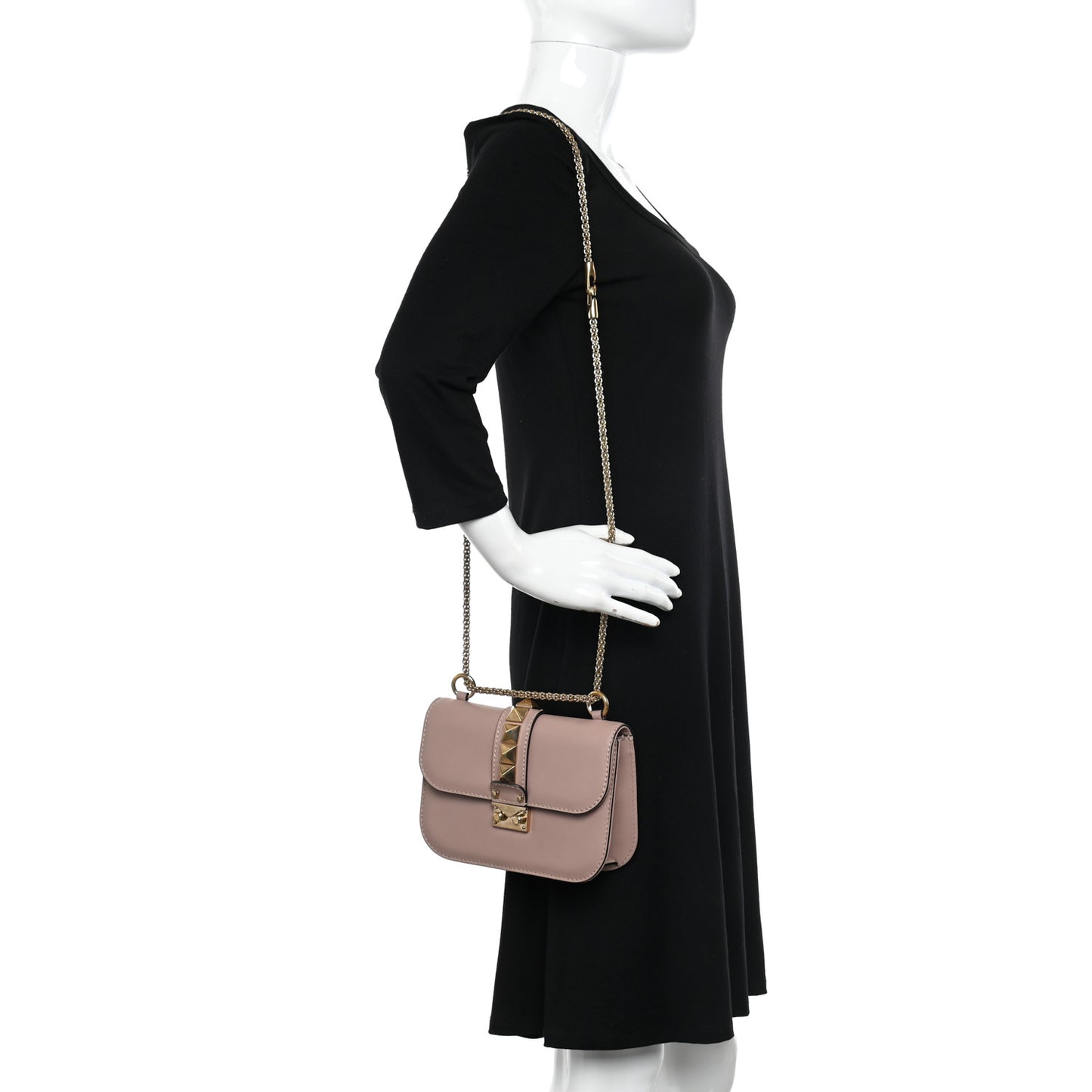 Vitello Small Glam Lock Rockstud Flap Poudre