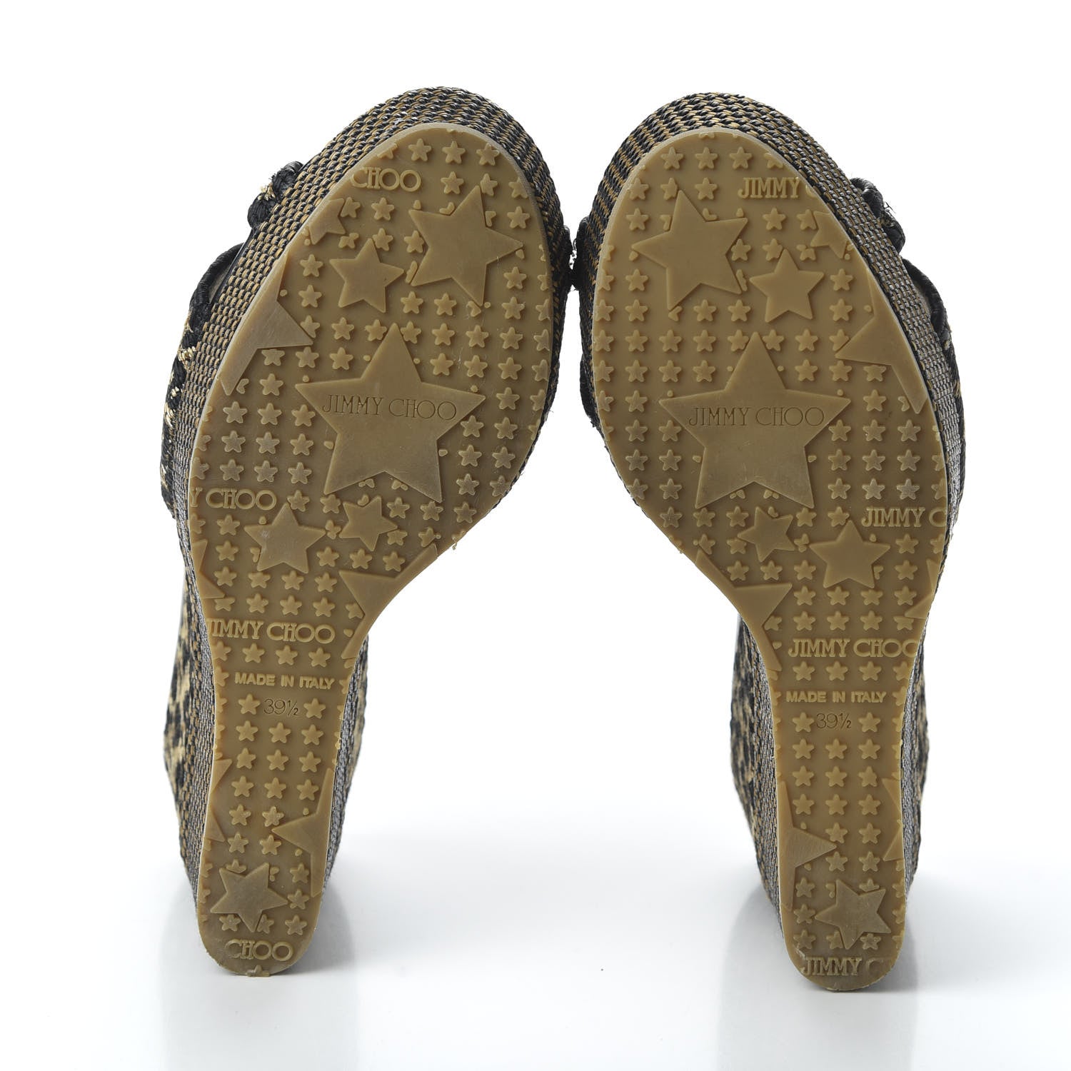 Jimmy Choo Woven Raffia Leopard Print Perfume Wedge Sandals 39.5 Natural Black 5 of 8