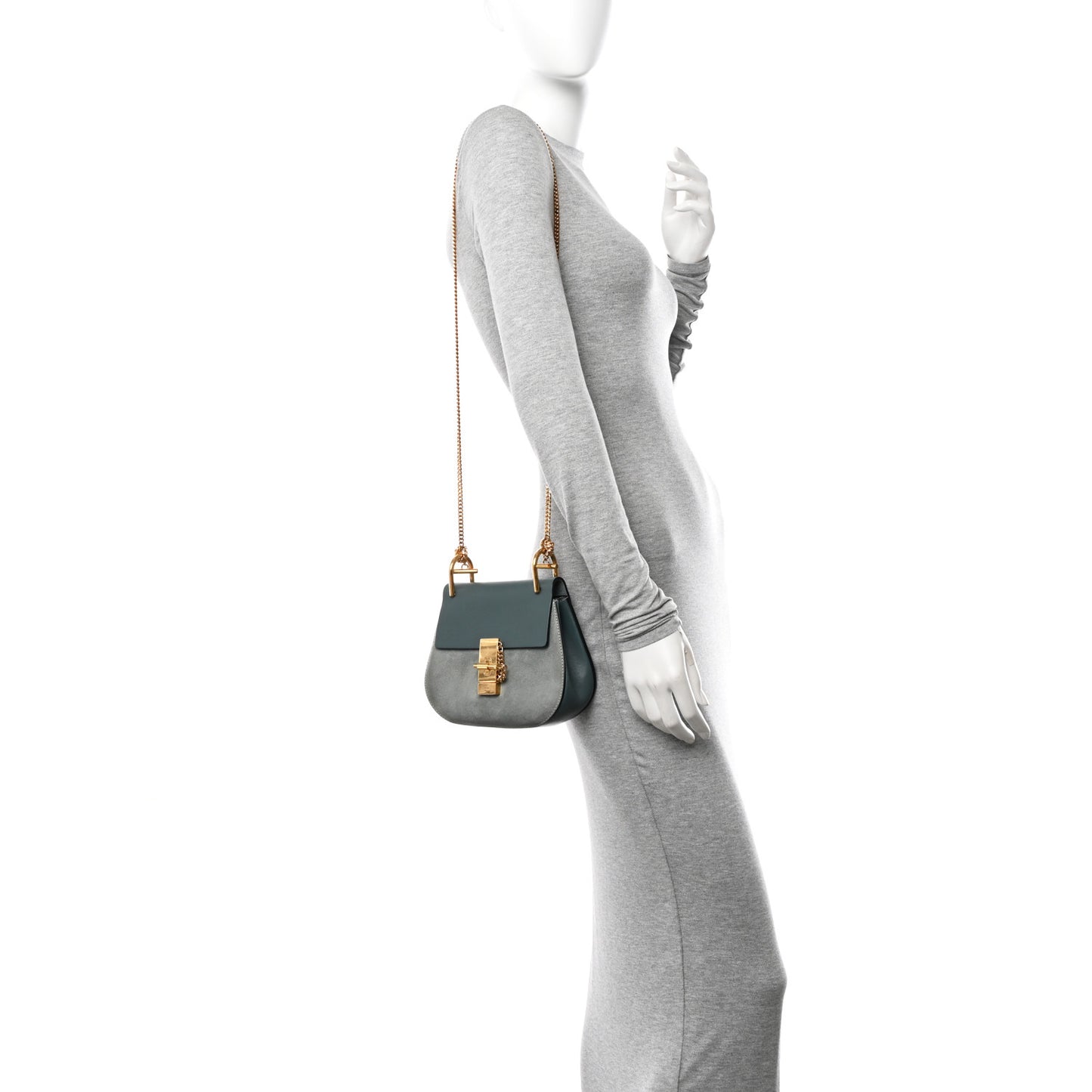 Suede Smooth Calfskin Mini Drew Shoulder Bag Cloudy Blue