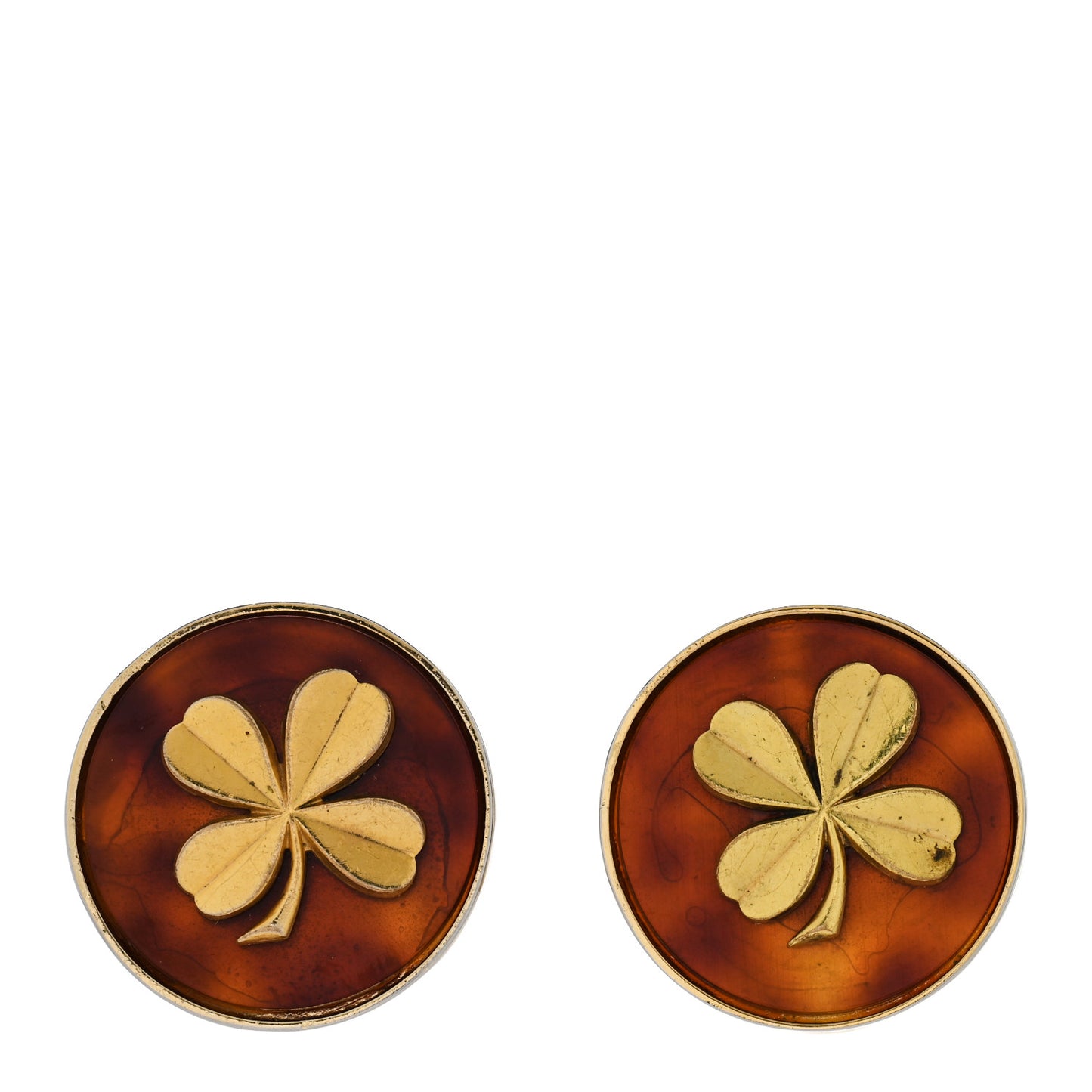 Resin CC Clover Clip On Earrings Brown Gold