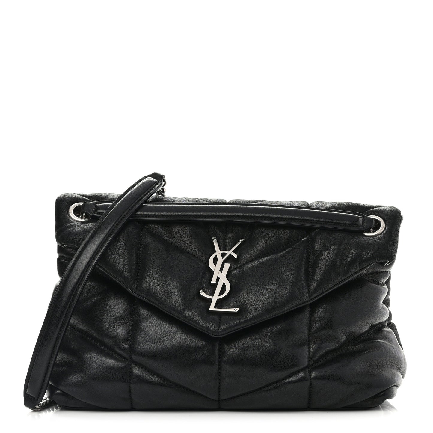 Lambskin Quilted Small Loulou Puffer Monogram Chain Satchel Black