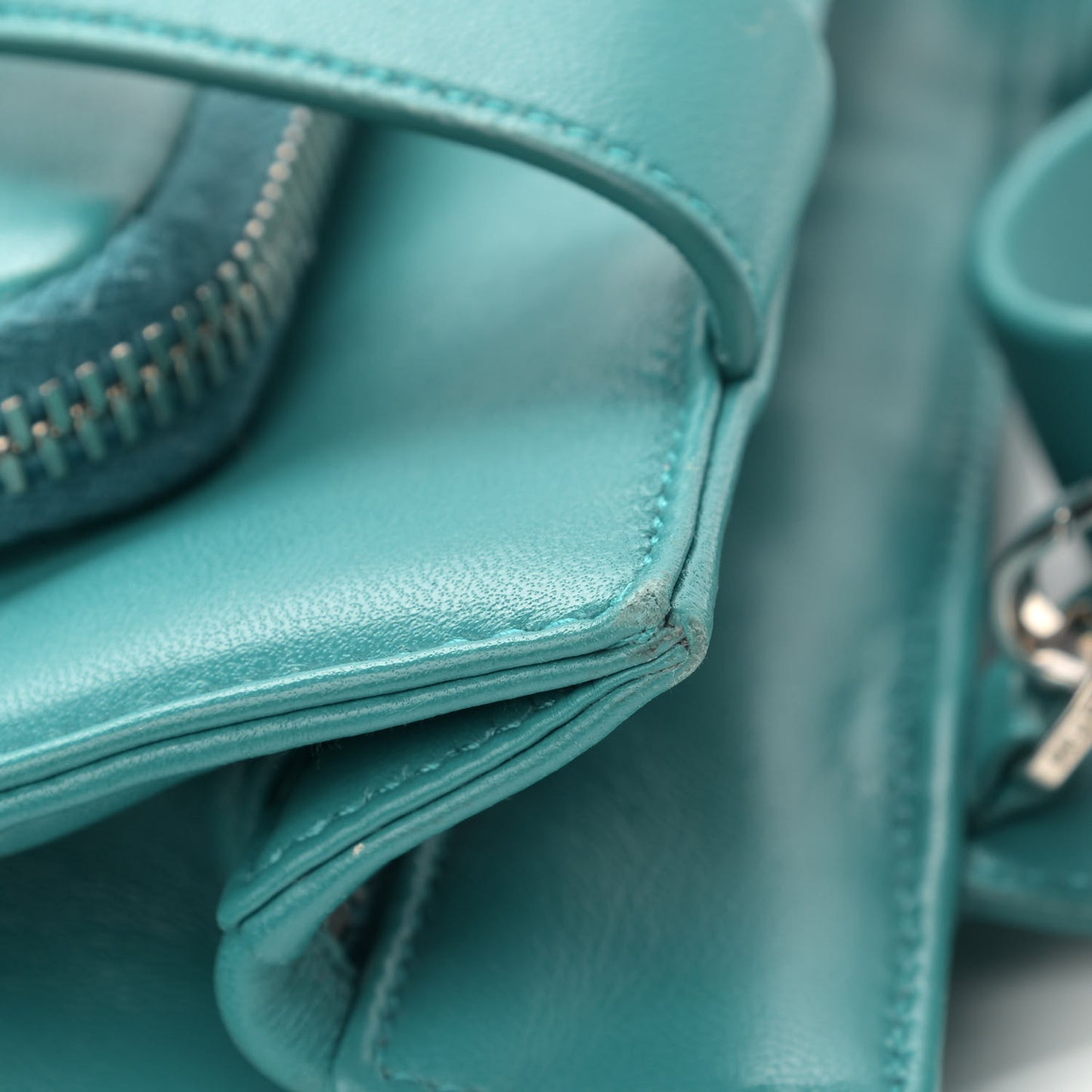 Nappa Triangle Pocket Small Tote Bag Teal
