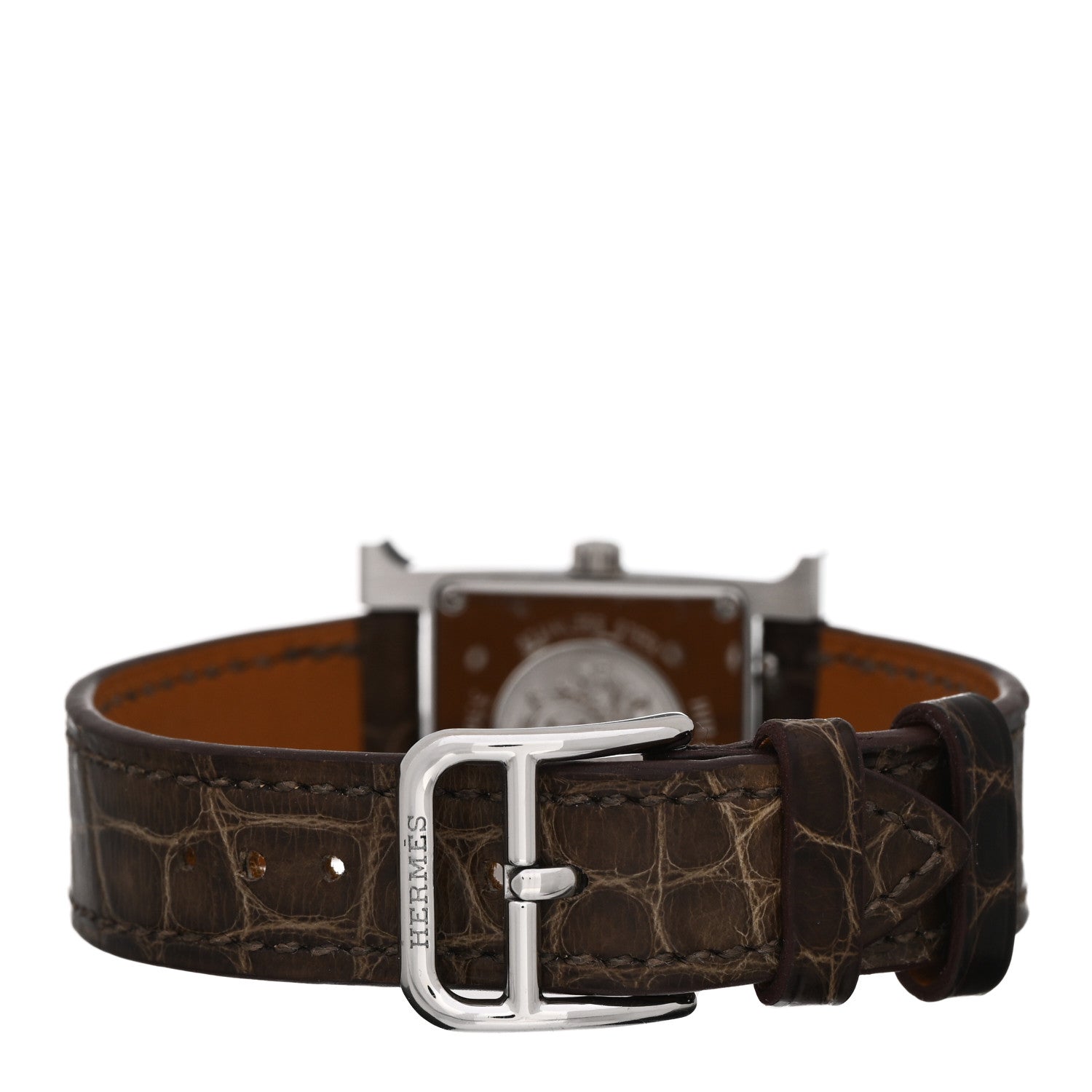 Hermes Stainless Steel Alligator Diamond Bezel Mother of Pearl 21mm Heure H Hour Quartz Watch Gris Elephant 3 of 5