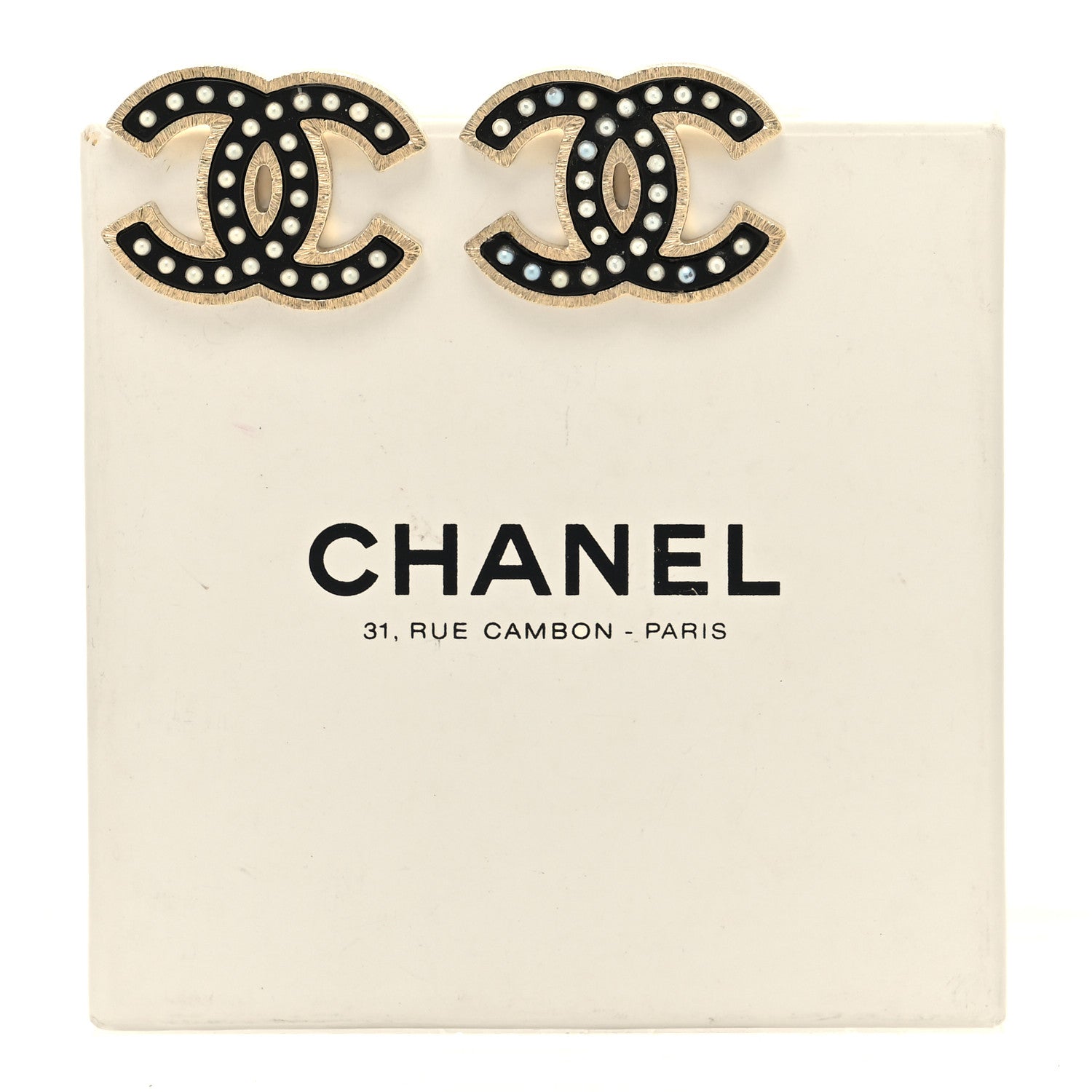 Chanel Resin Pearl CC Earrings Black Gold 6 of 6