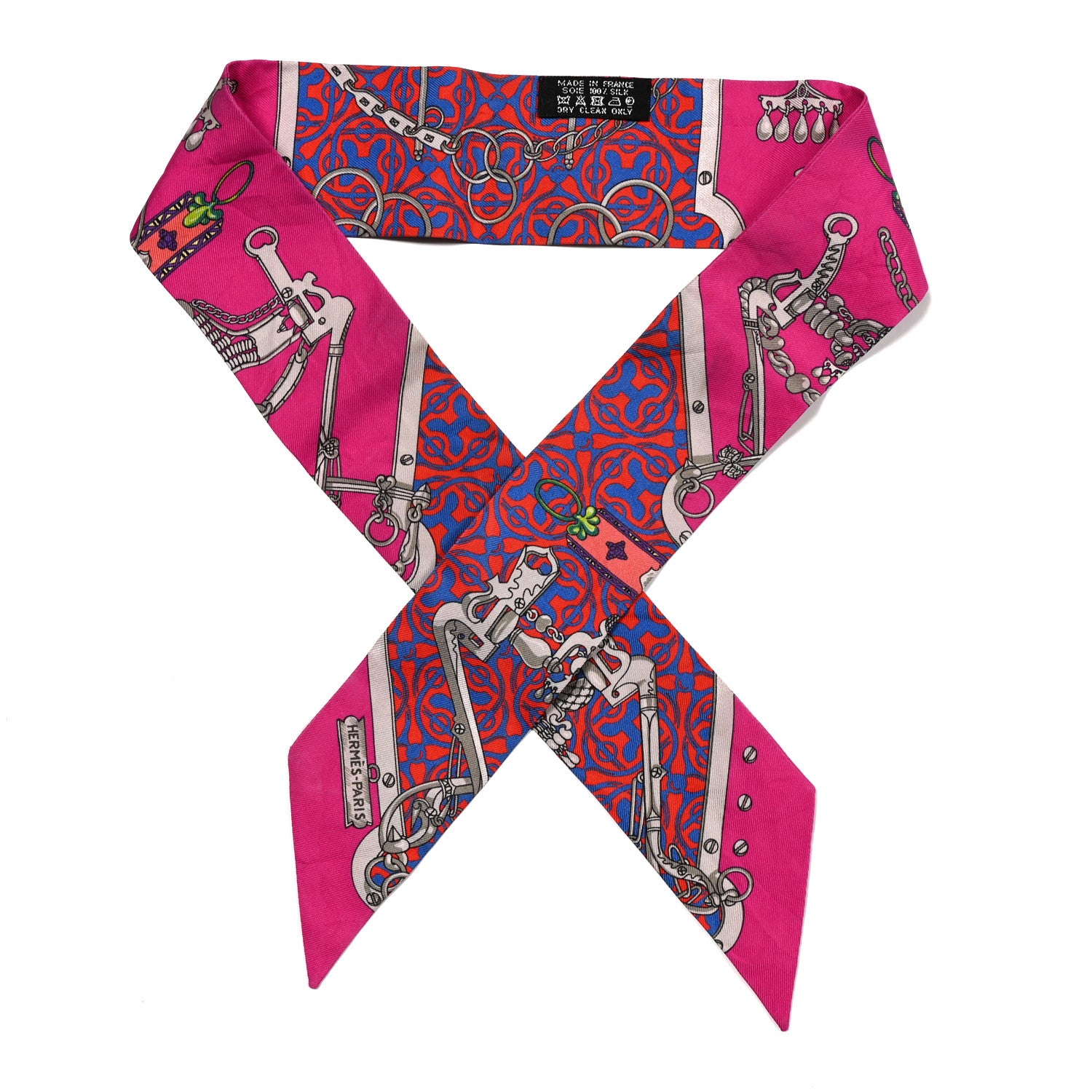エルメス ツイリー MORS ET GOURMETTES REMIX Hermes Silk Mors Et Gourmettes Remix Twilly Fuchsia Bleu Corail