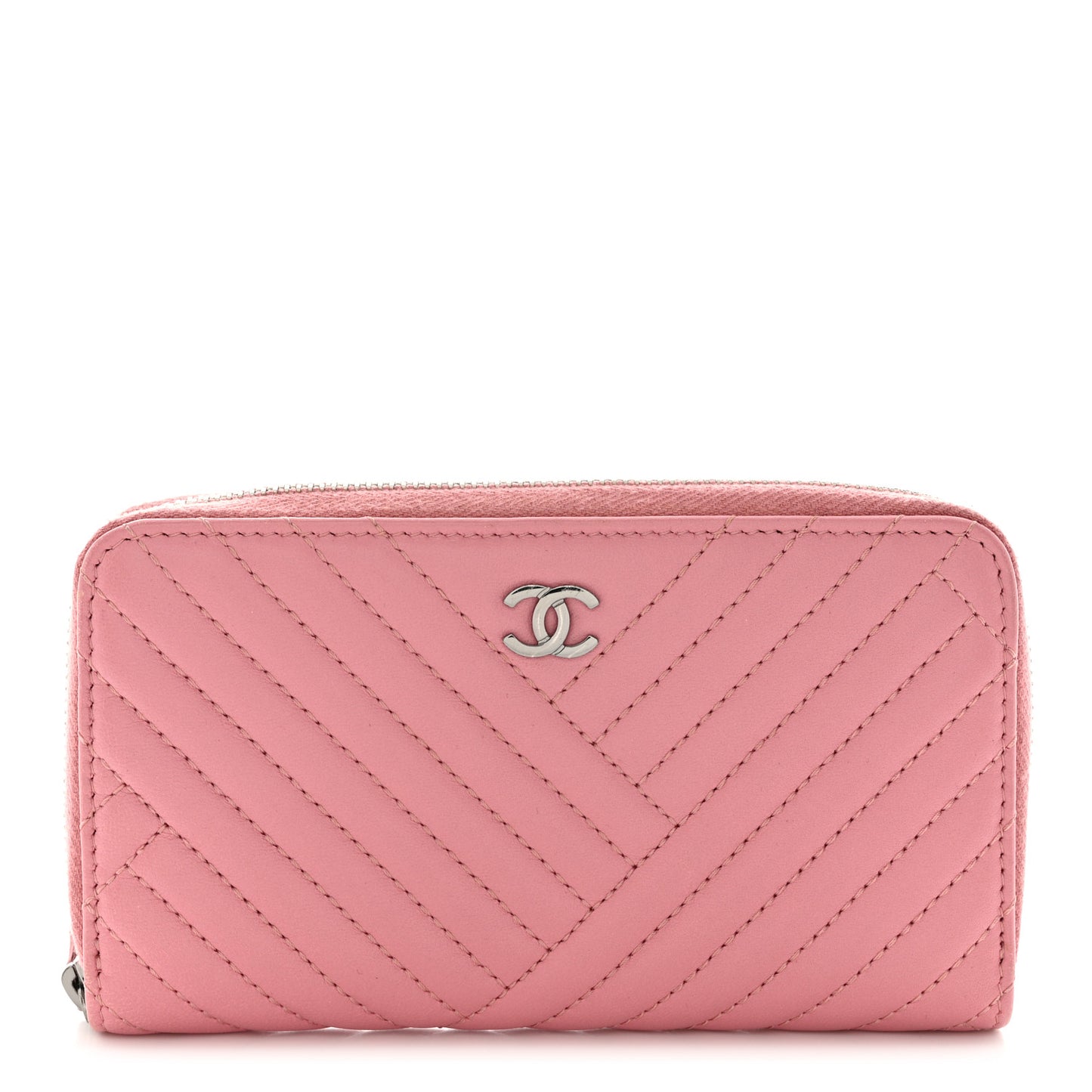Lambskin Quilted CC Crossing Small Zip Around Wallet Pink