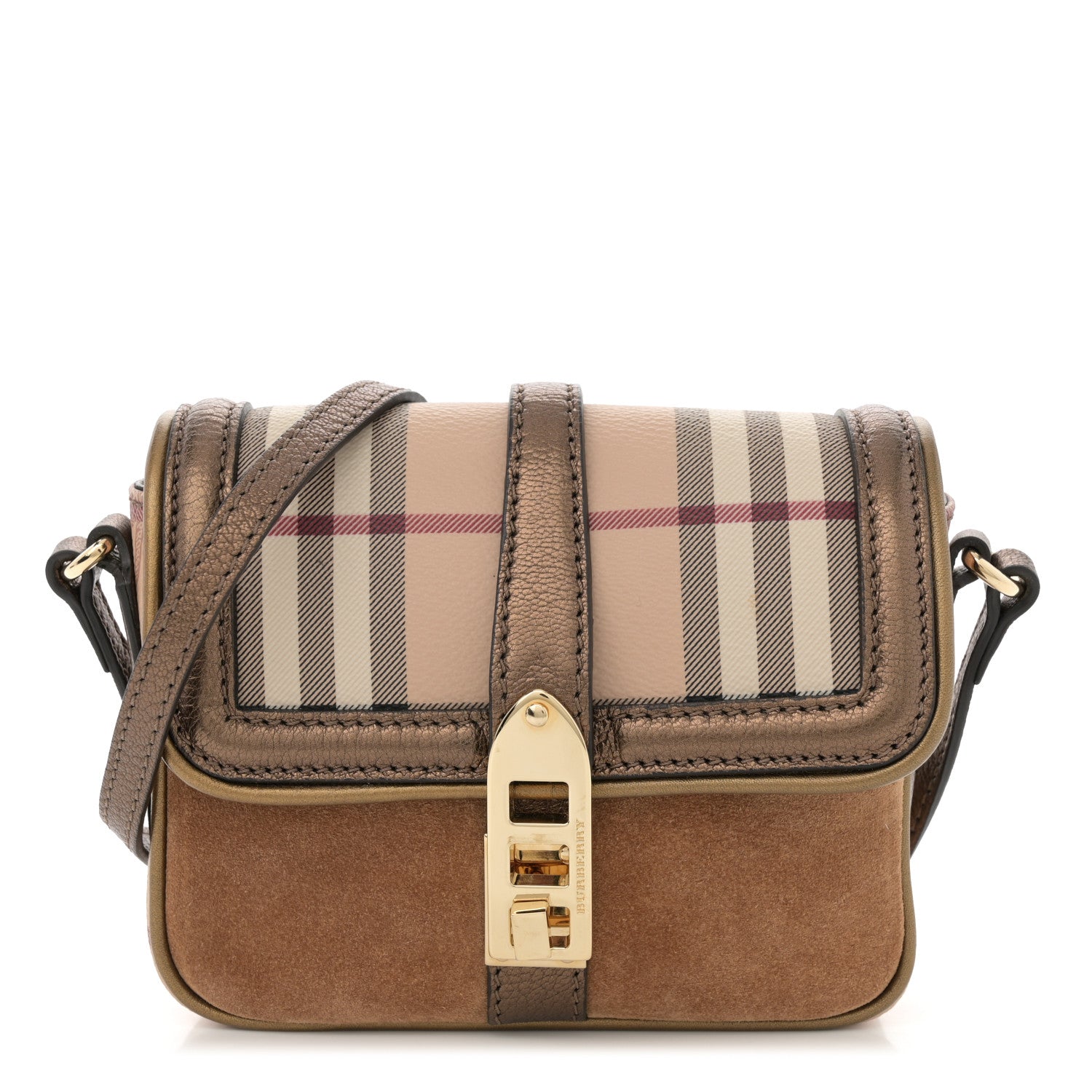 Burberry Metallic Suede Haymarket Check Mini Berkeley Crossbody