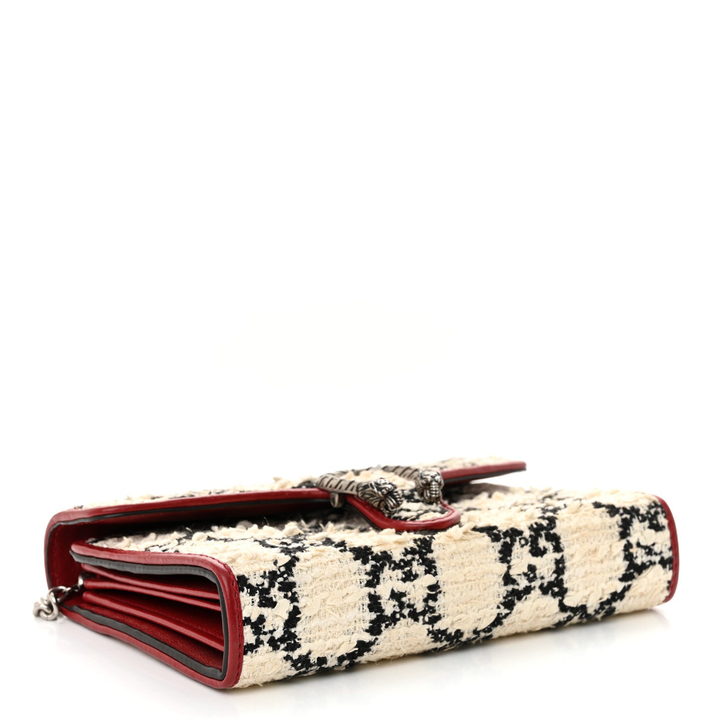 Tweed GG Monogram Mini Dionysus Chain Wallet White Black Romantic Cherry
