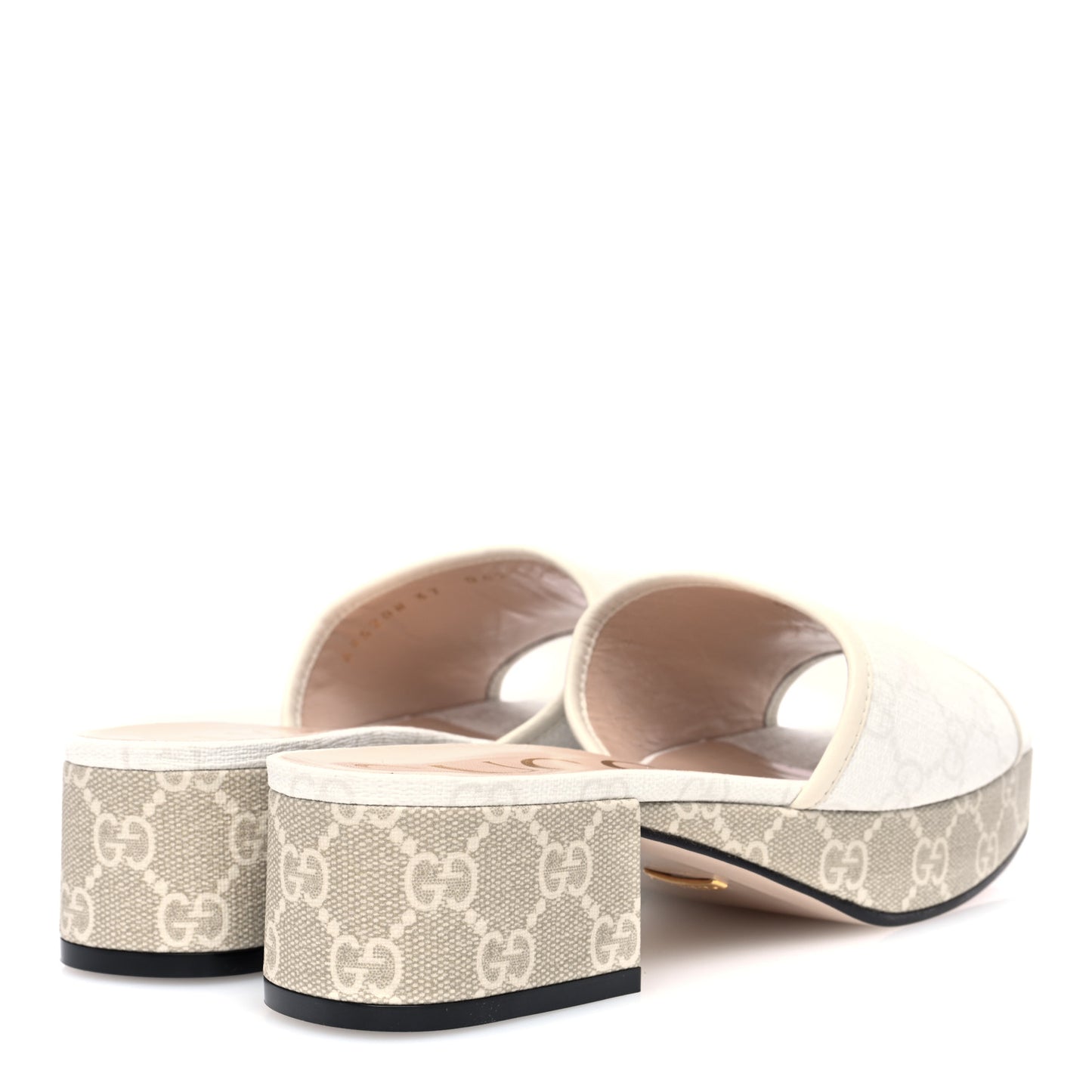 GG Supreme Monogram Malaga Kid Platform Mule Sandals 37 White Mystic White