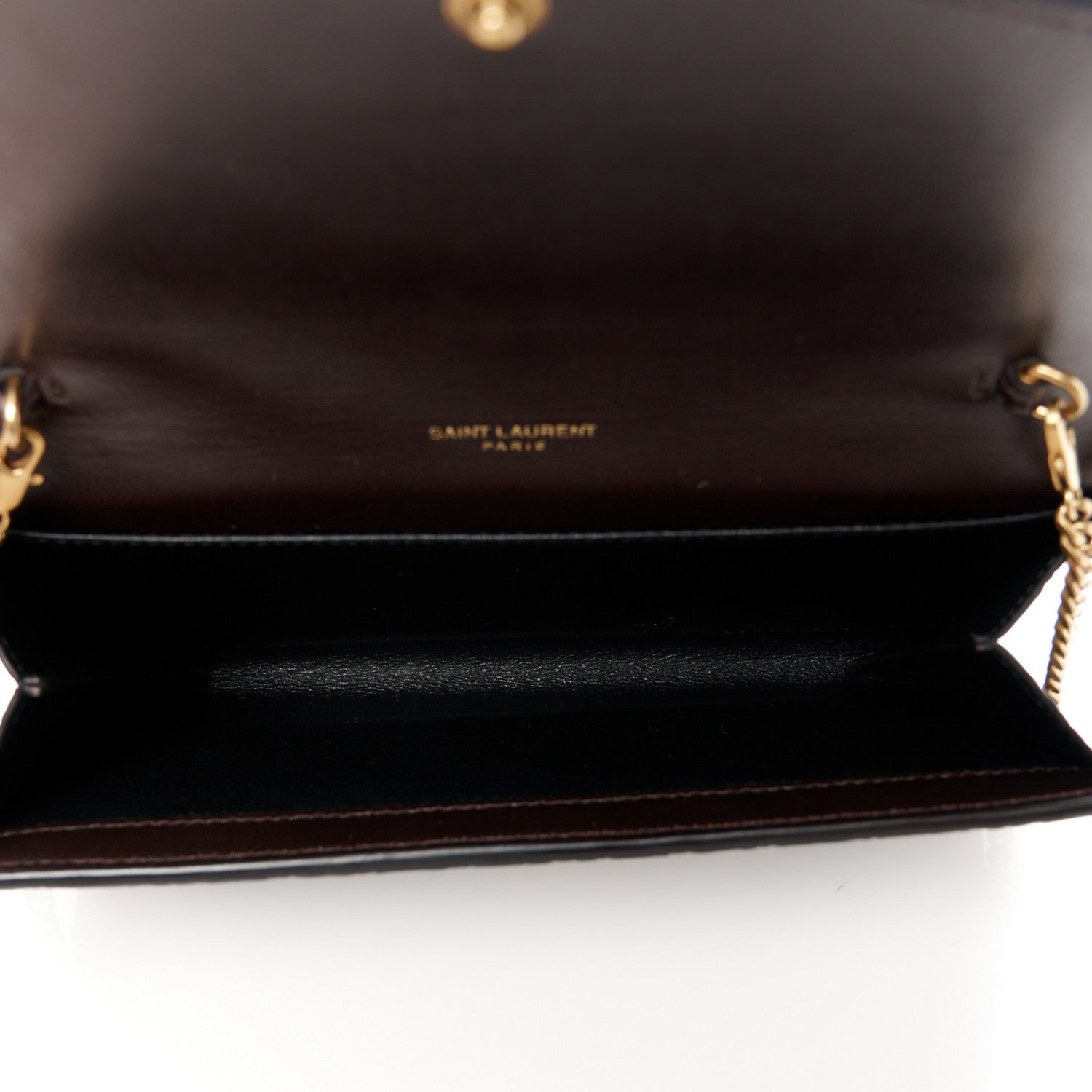 Saint Laurent Calfskin Crocodile Embossed Monogram Uptown Chain Wallet Fondente 5 of 11