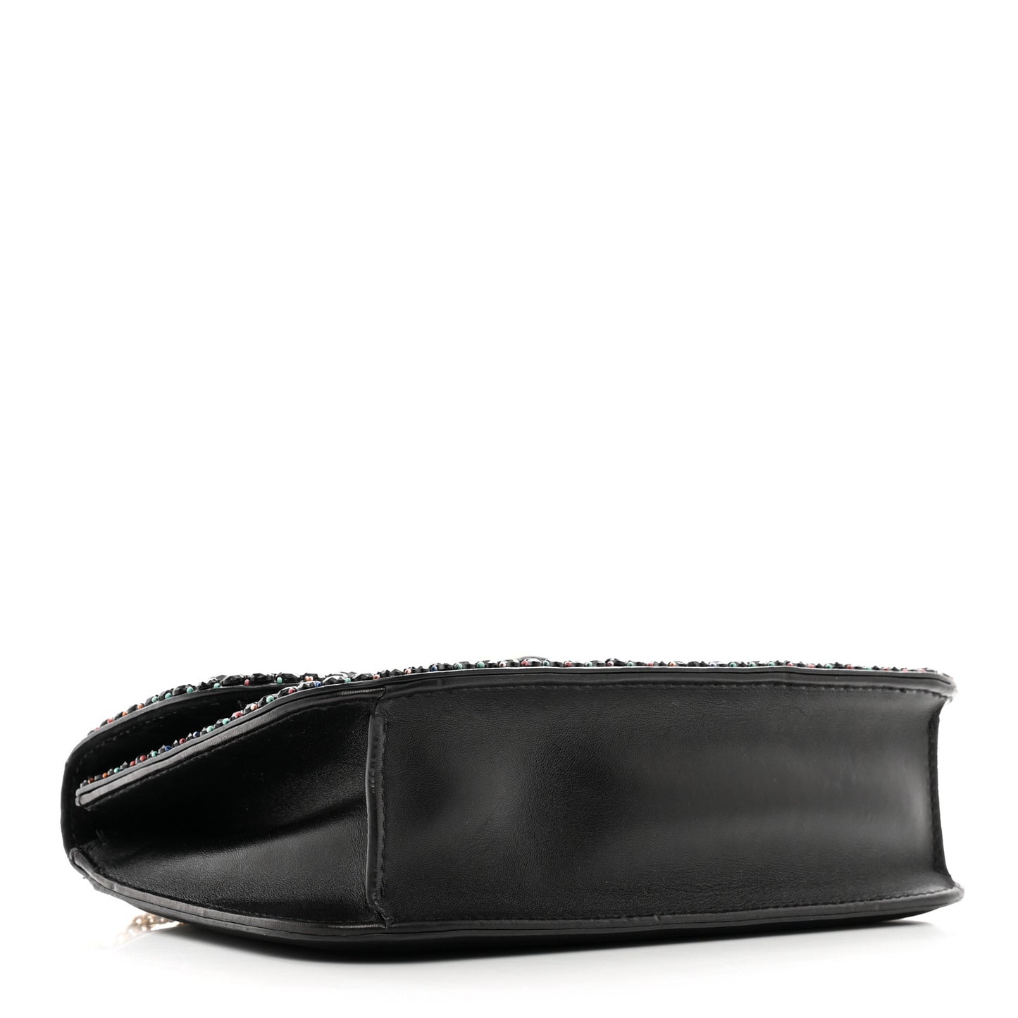 Vitello Beaded Medium Glam Lock Rockstud Flap Black