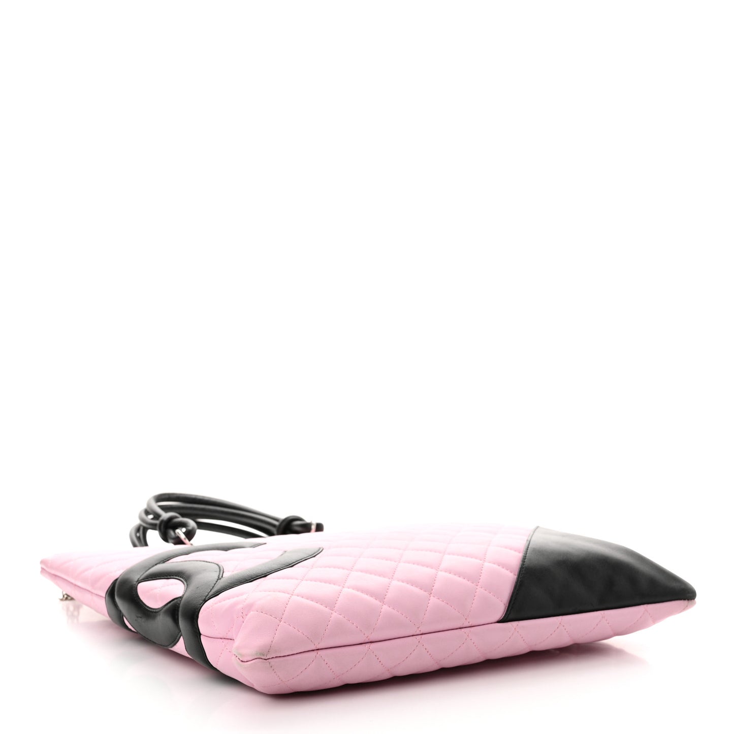 Calfskin Quilted Cambon Flat Tote Pink Black