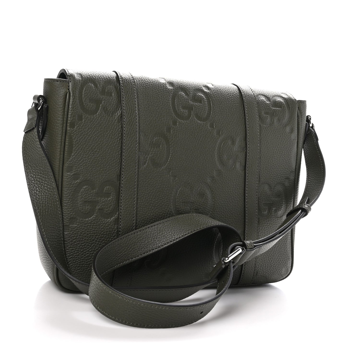Calfskin Jumbo GG Embossed Double Buckle Medium Messenger Bag Dark Vintage Olive