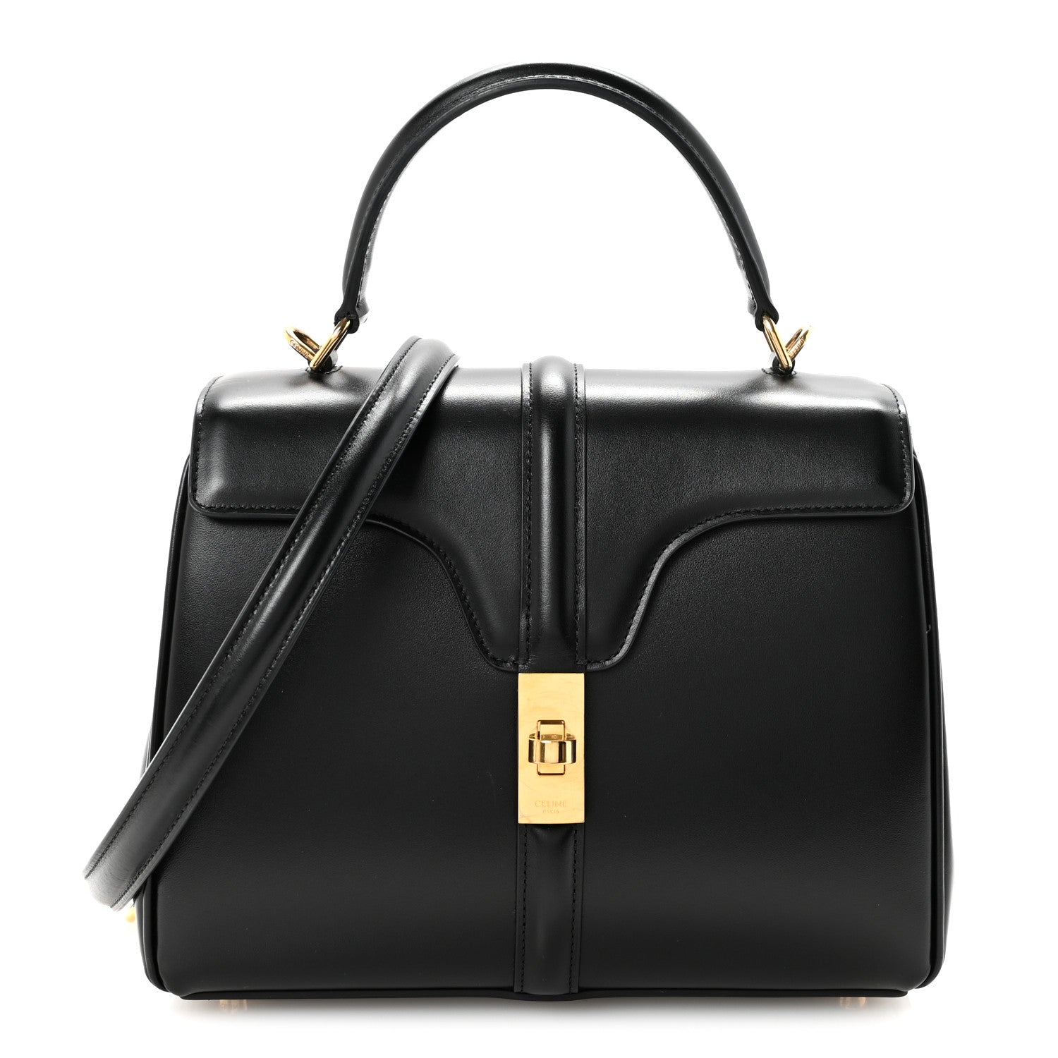 Celine Satinated Calfskin Small 16 Top Handle Bag Black 1787122