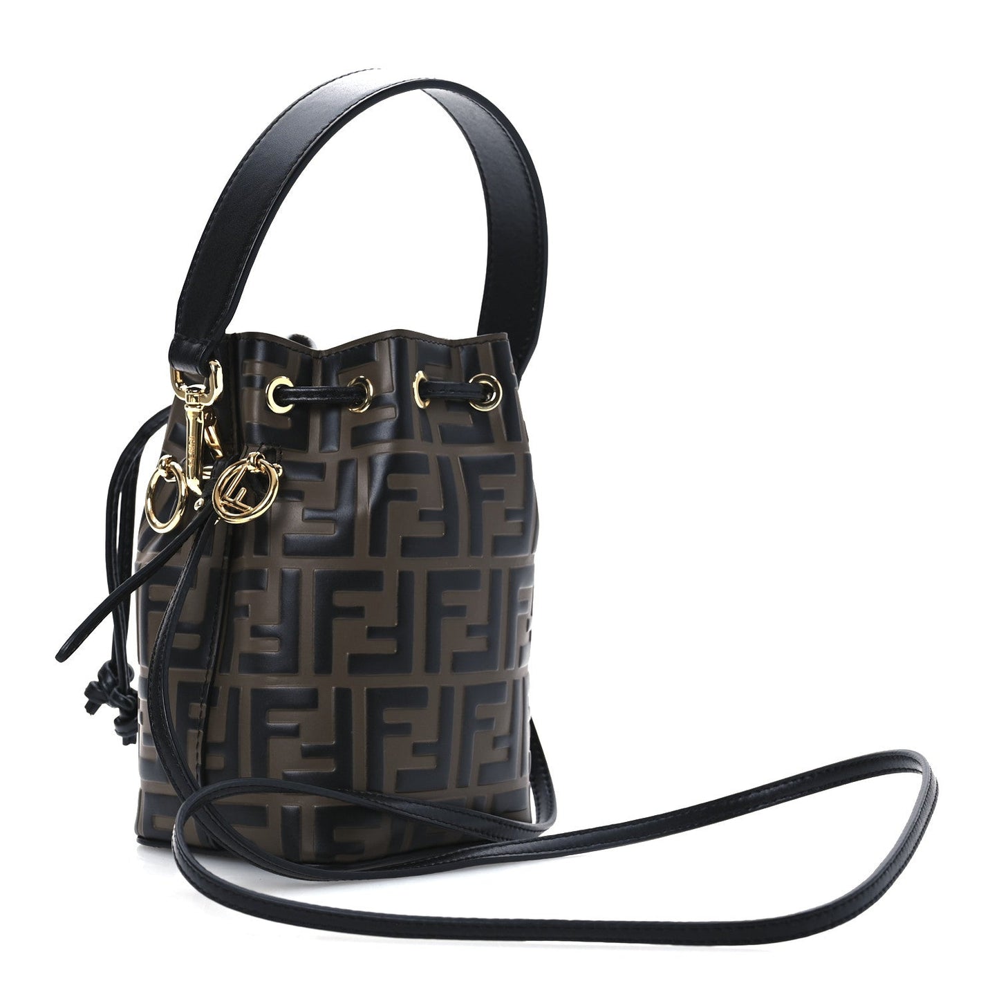 Vitello Liberty F is Fendi Bi-Color FF 1974 Embossed Mini Mon Tresor Bucket Bag Maya Black