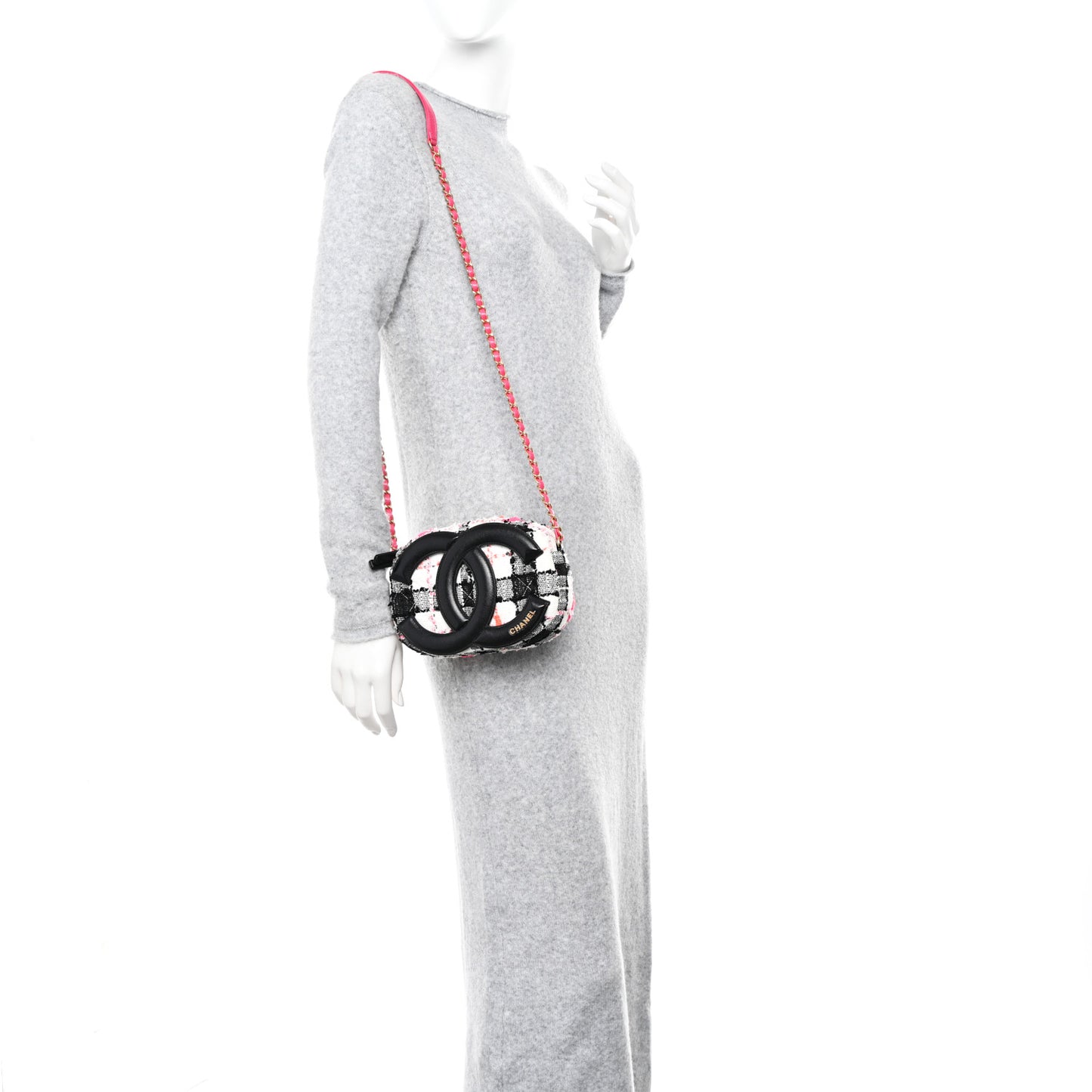 Tweed Lambskin Quilted Coco Midnight Camera Case White Black Multicolor