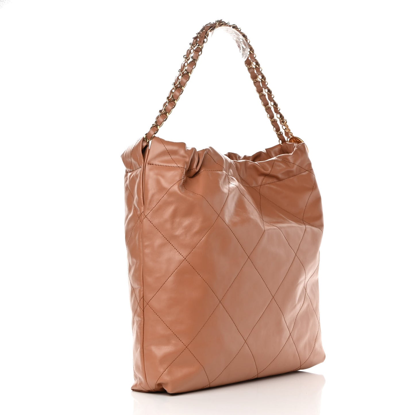 Shiny Calfskin Quilted Chanel 22 Camel