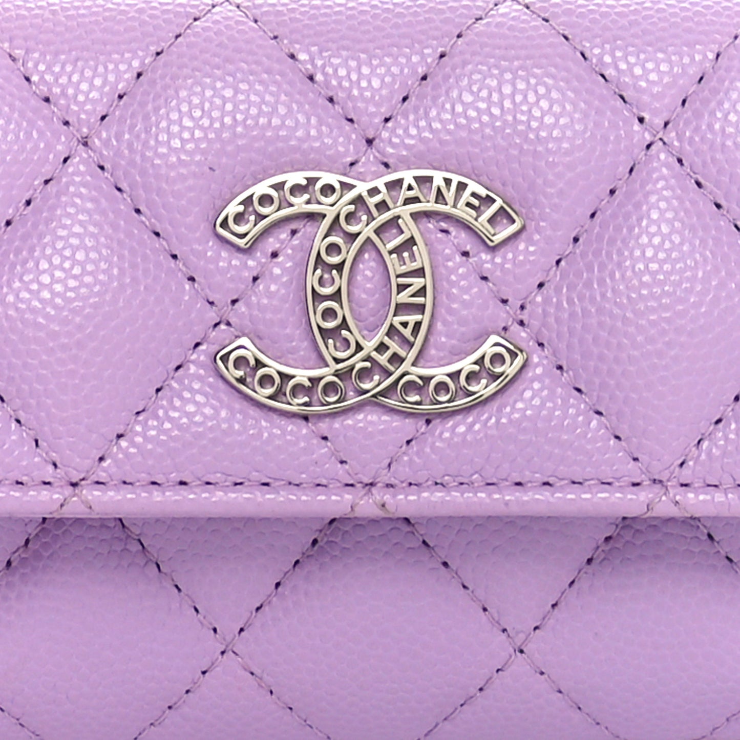 Caviar Quilted CC Logo Flap Card Holder Light Purple