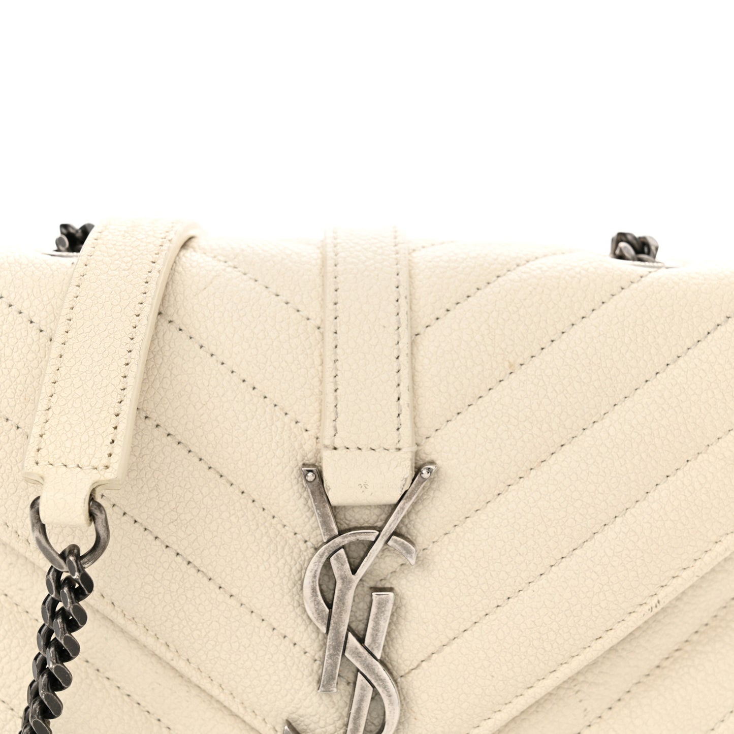 Grained Calfskin Matelassé Chevron Monogram Classic Baby Chain Bag White