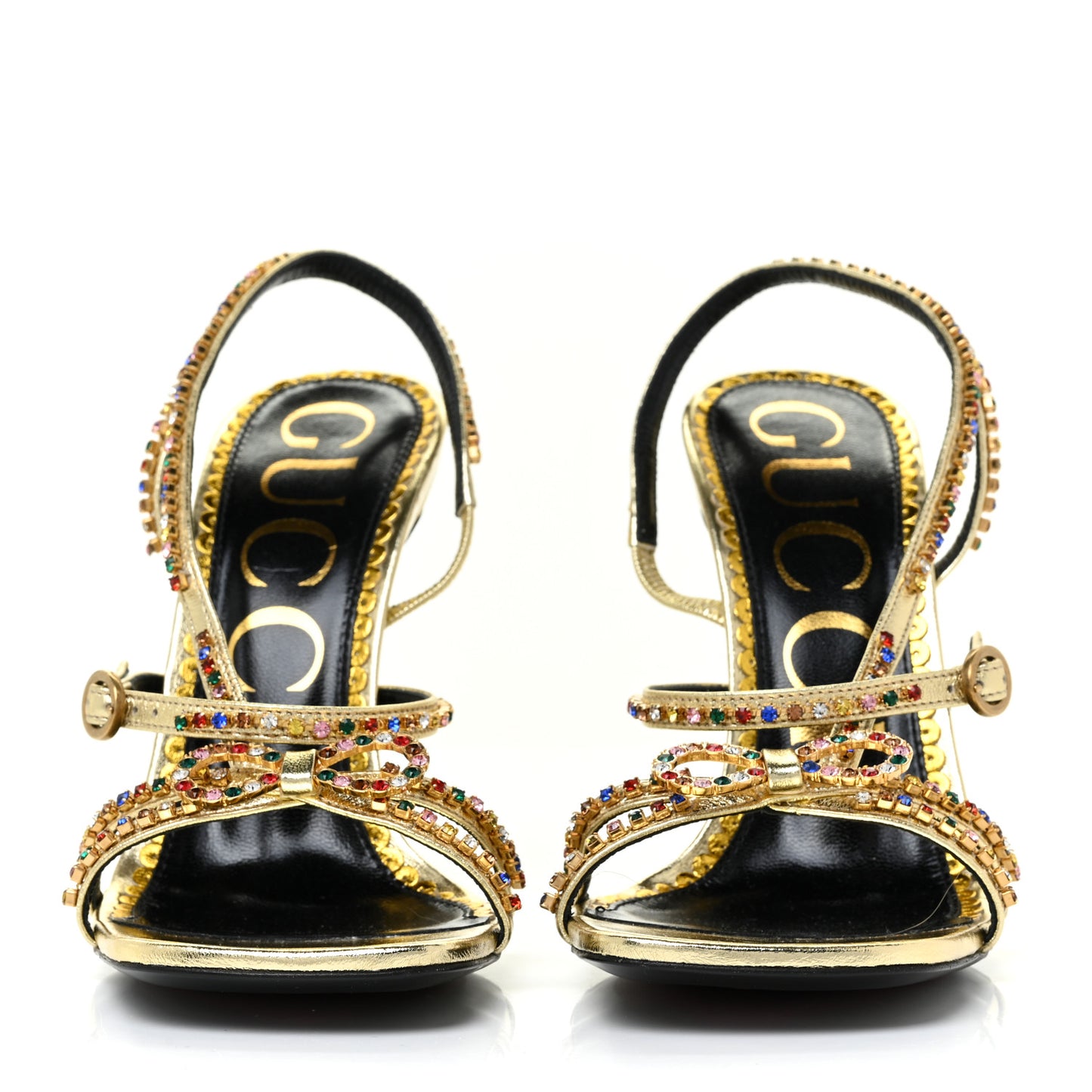 Metallic Nappa Crystal Embellished Carmen High Heel Sandals 37 Platino
