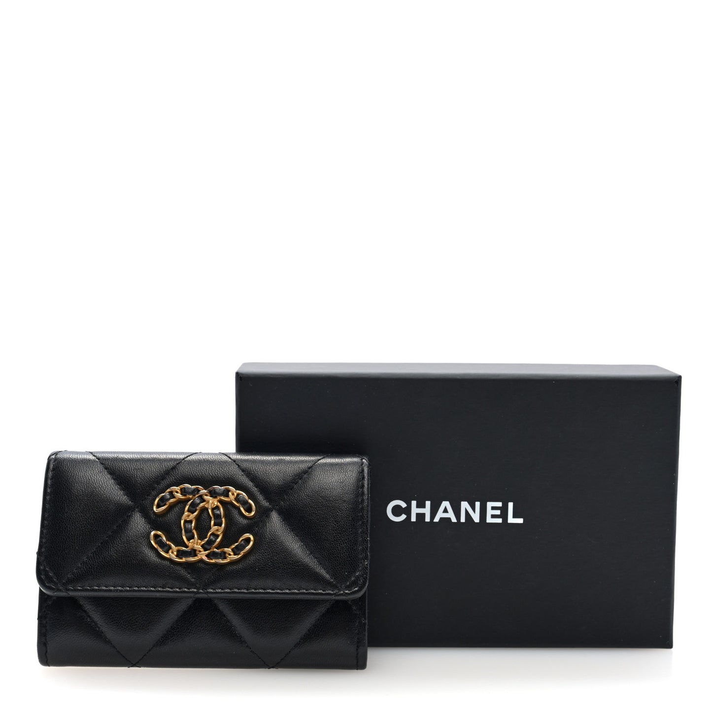 Lambskin Quilted Chanel 19 Flap Card Holder Black