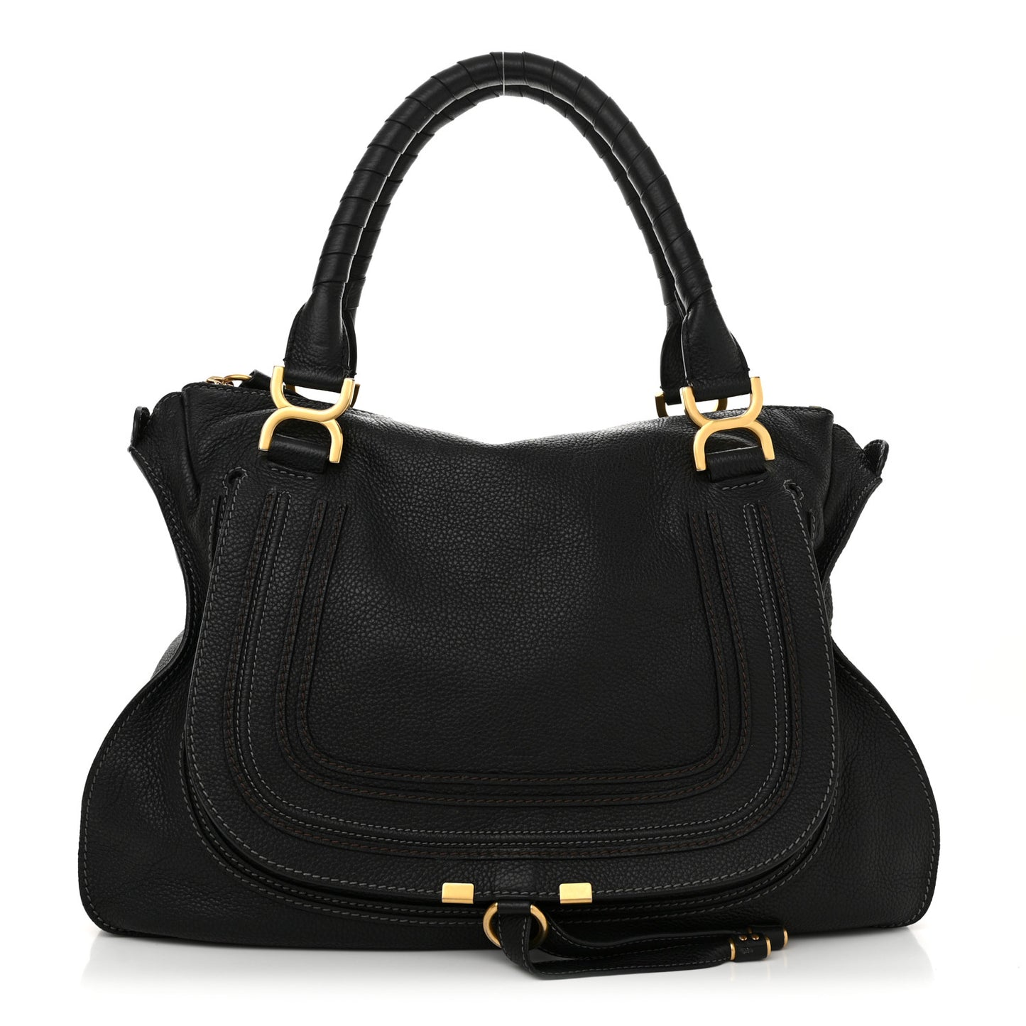 Calfskin Large Marcie Satchel Black