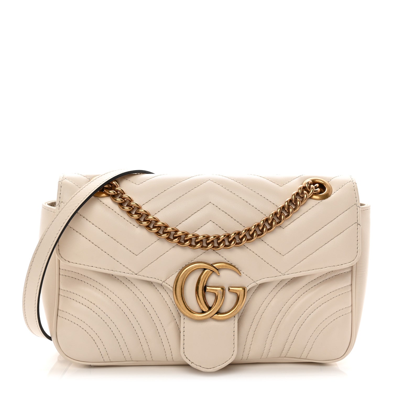 Gucci Calfskin Matelasse Small GG Marmont Shoulder Bag White