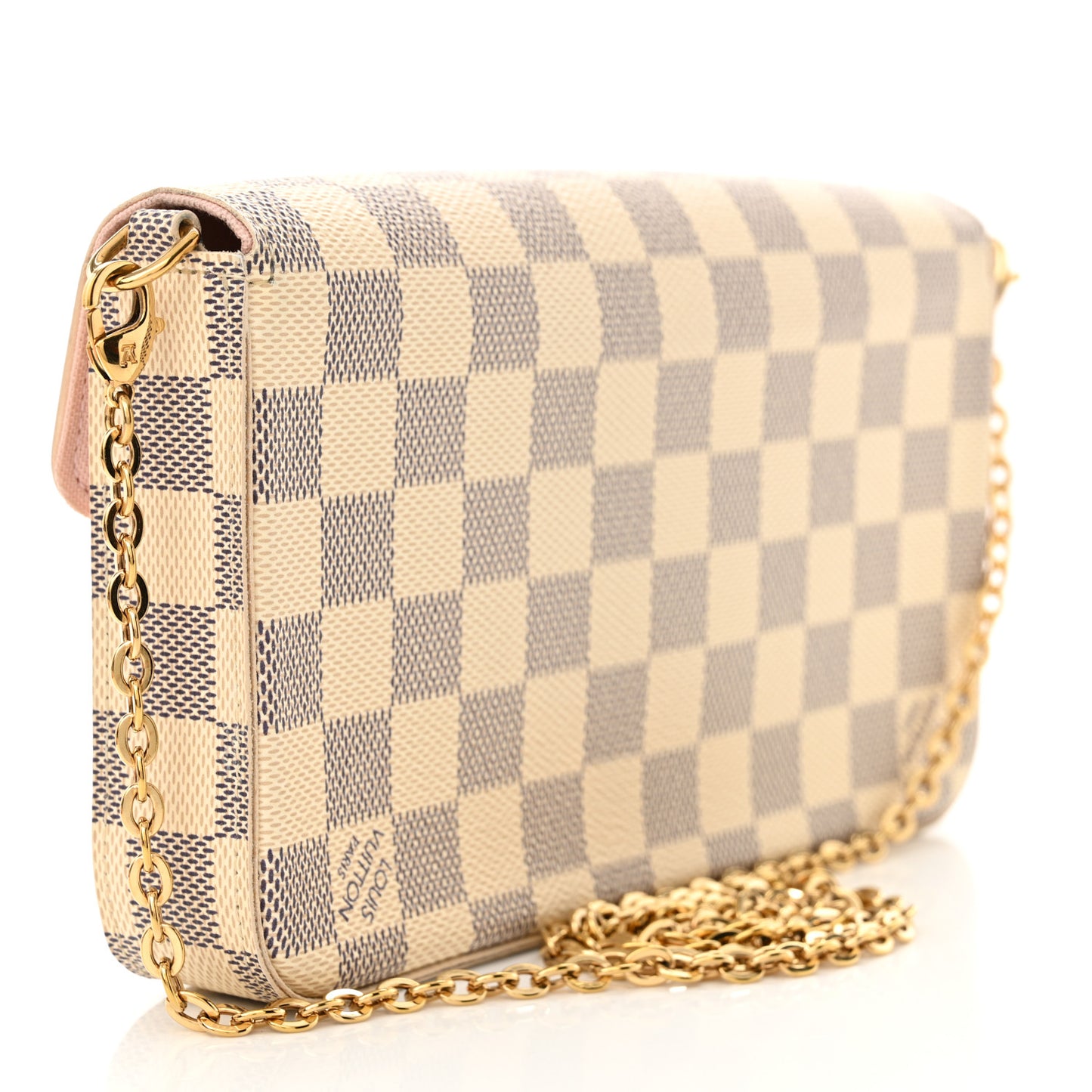 Damier Azur Pochette Felicie Chain Wallet Rose Ballerine