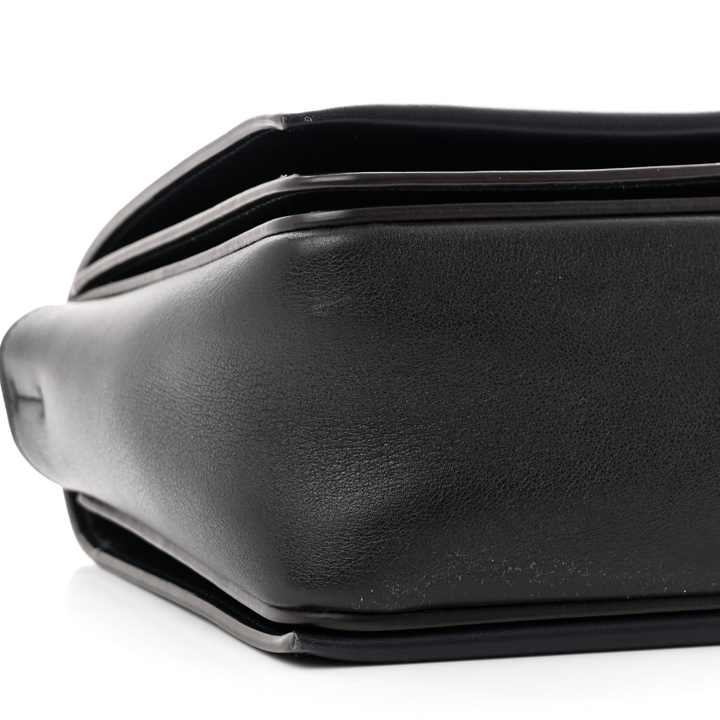 Shiny Smooth Calfskin Medium Frame Shoulder Bag Black Navy