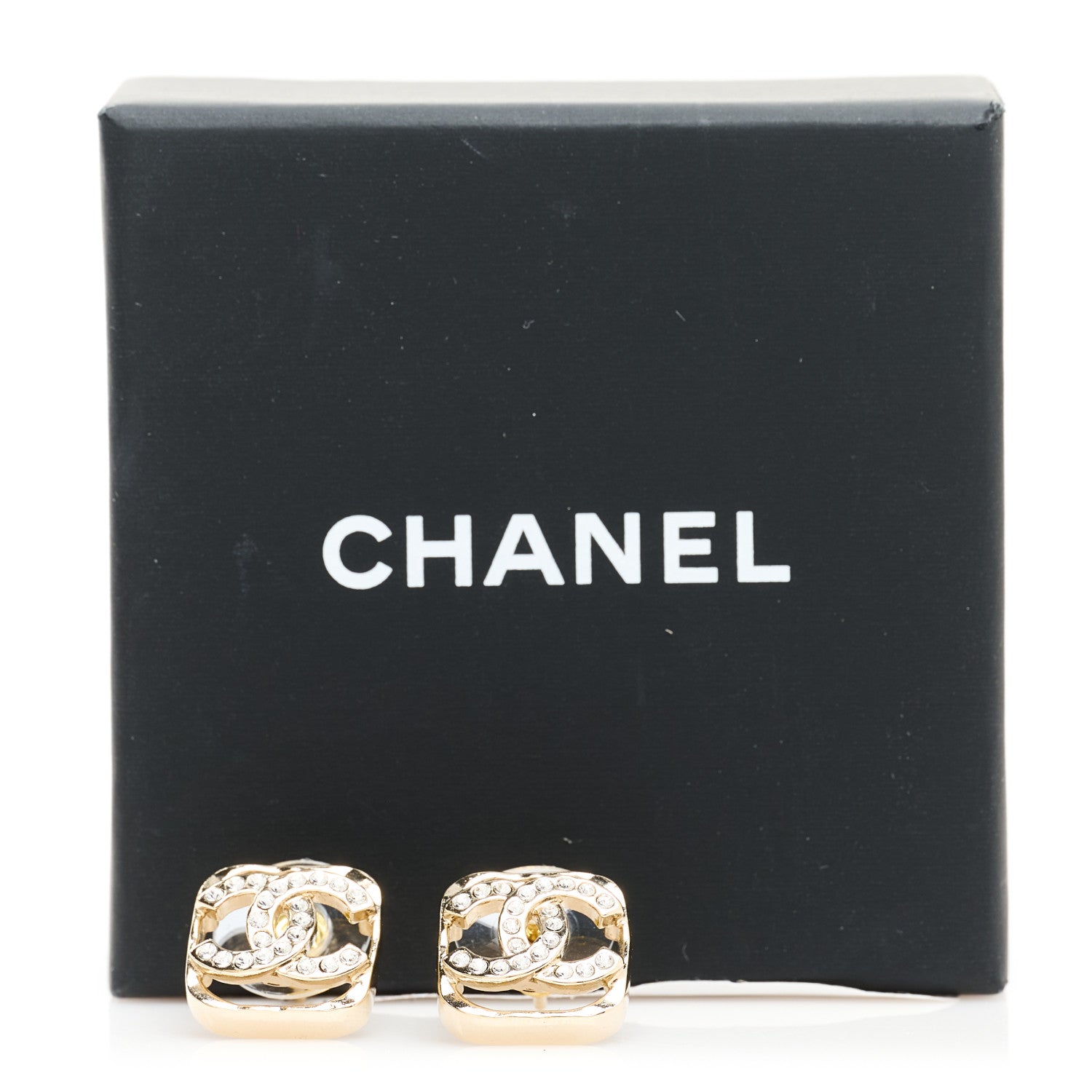 Chanel Crystal Square CC Earrings Gold 5 of 5