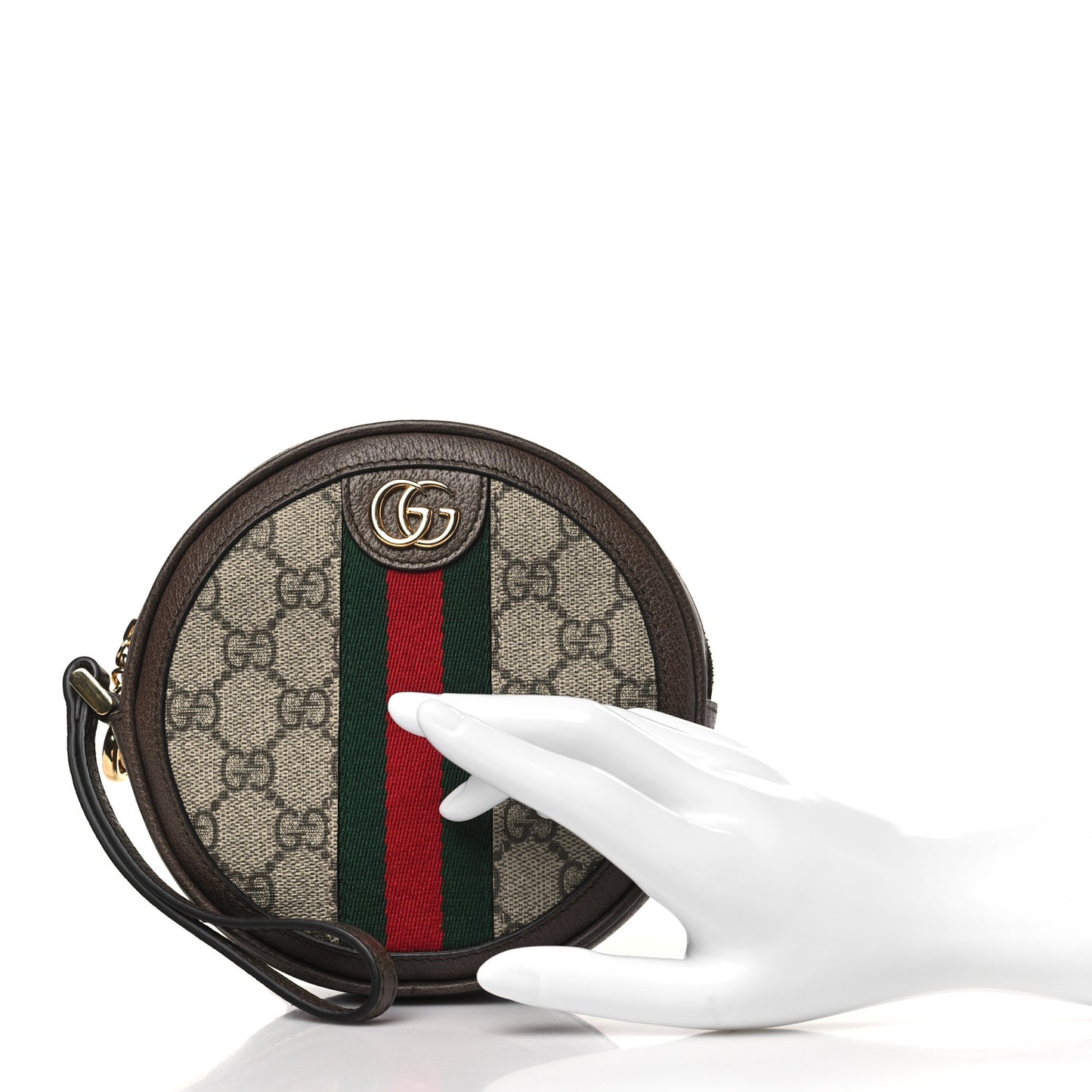 GG Supreme Monogram Web Ophidia Circle Wristlet Beige New Acero