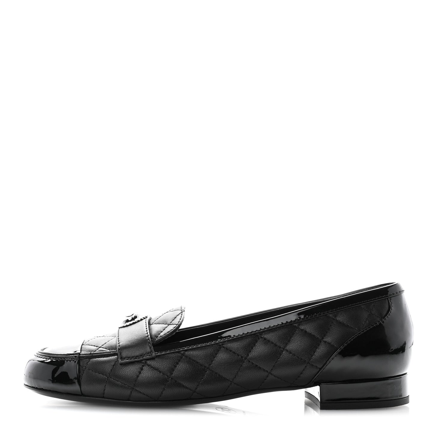 Lambskin Quilted Patent Calfskin Cap Toe CC Loafers 40 Black