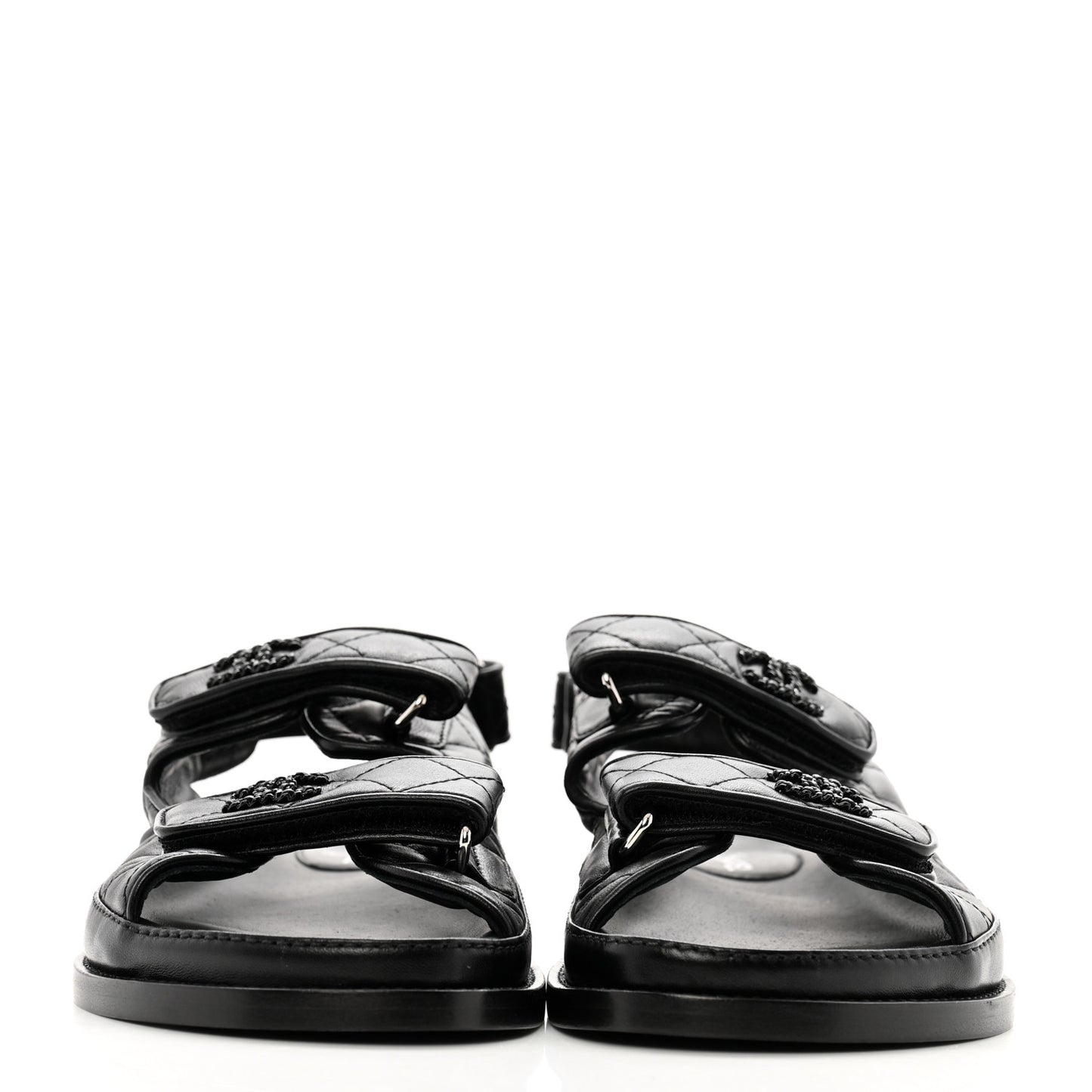 Lambskin Quilted Velcro Dad Sandals 37 So Black