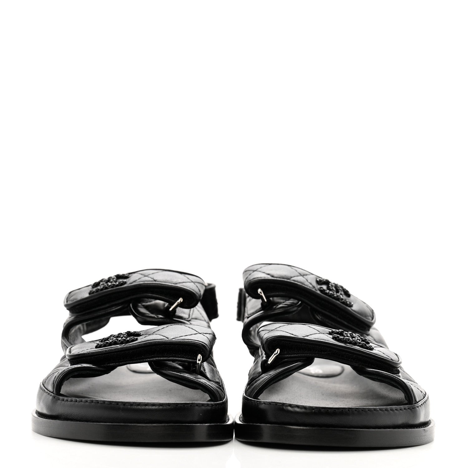 Chanel Lambskin Quilted Velcro Dad Sandals 37 So Black 3 of 9