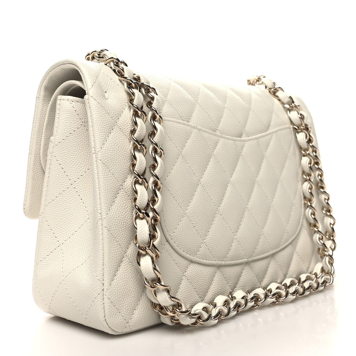 Caviar Quilted Medium Double Flap White