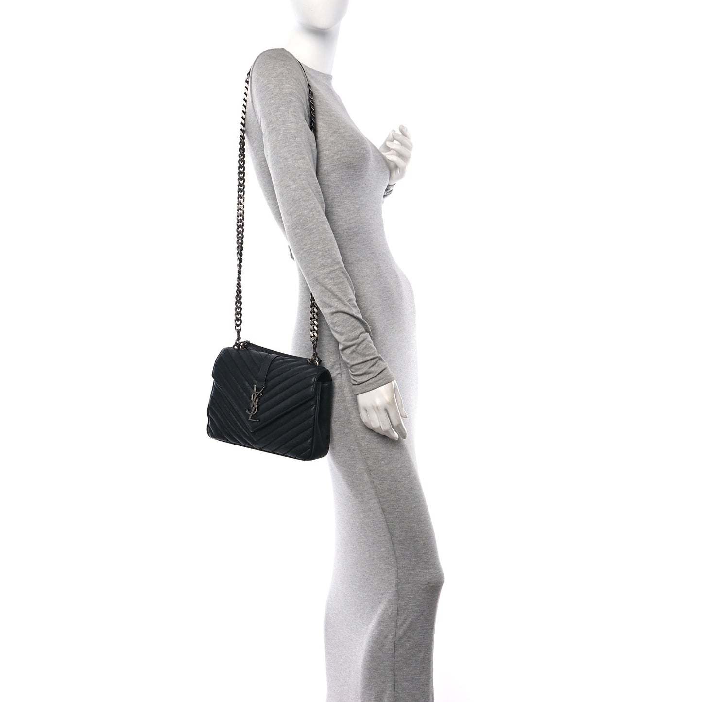 Sheepskin Matelasse Chevron Monogram Medium College Bag Black