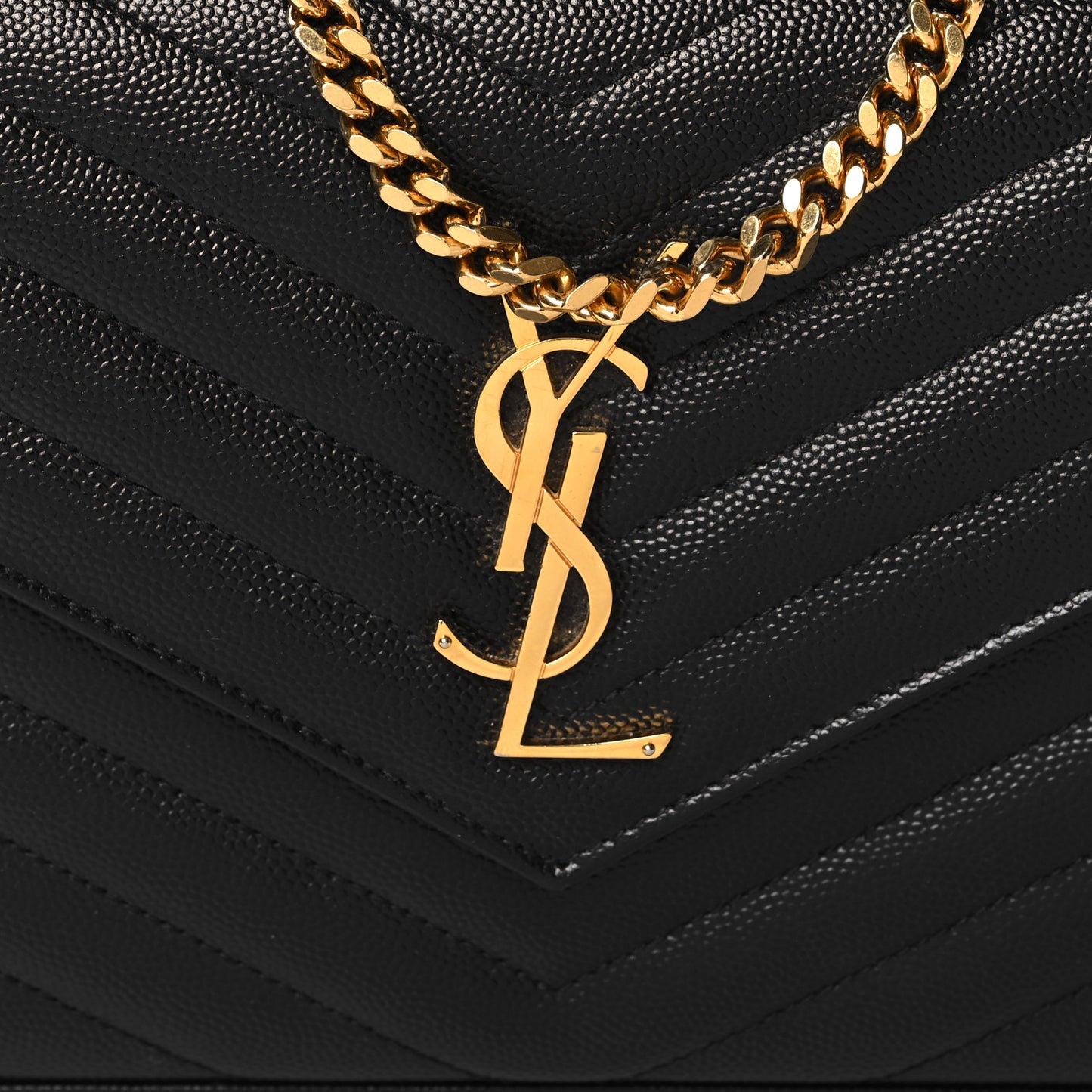 Grain De Poudre Matelasse Chevron Monogram Chain Wallet Black