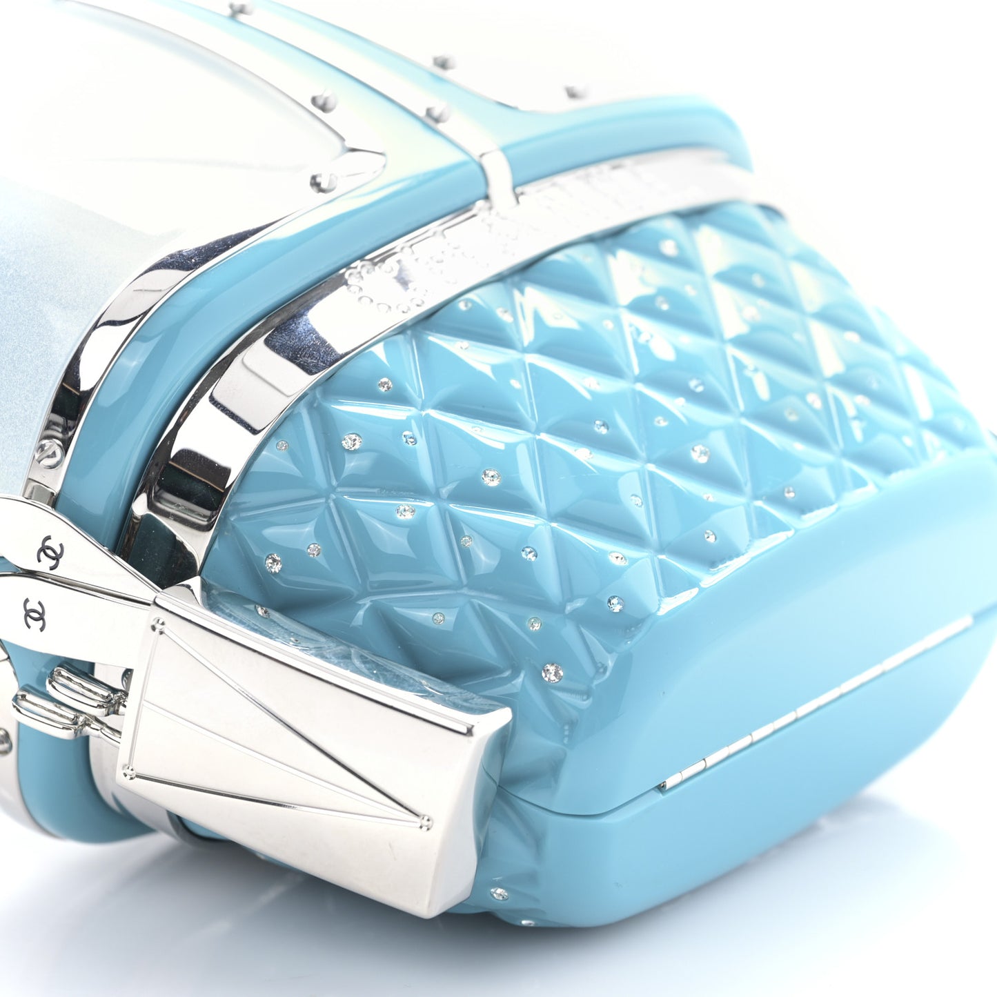 Lucite Enamel Strass Evening In The Mountain Gondola Minaudiere Clutch Light Blue