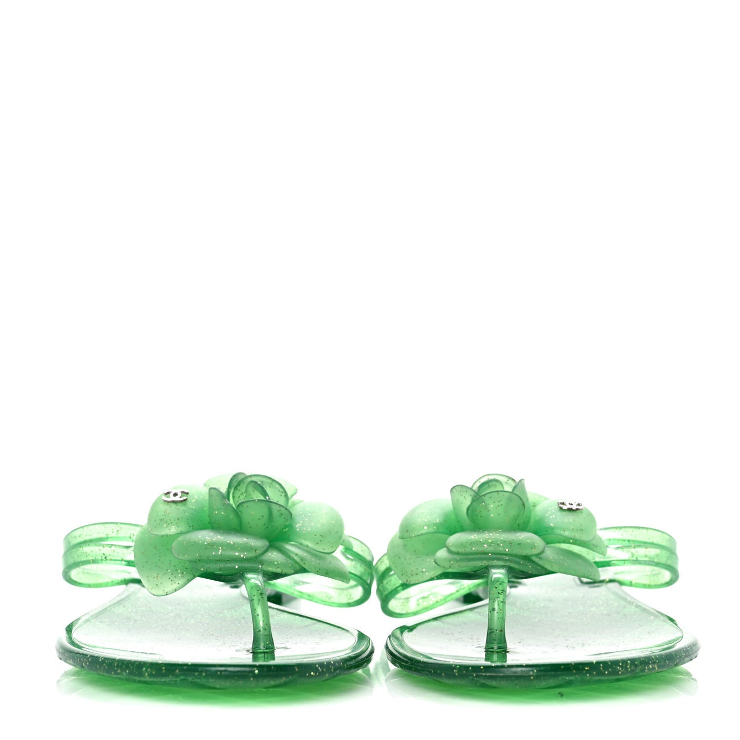 Jelly Camellia Glitter Thong Sandals 39 Green