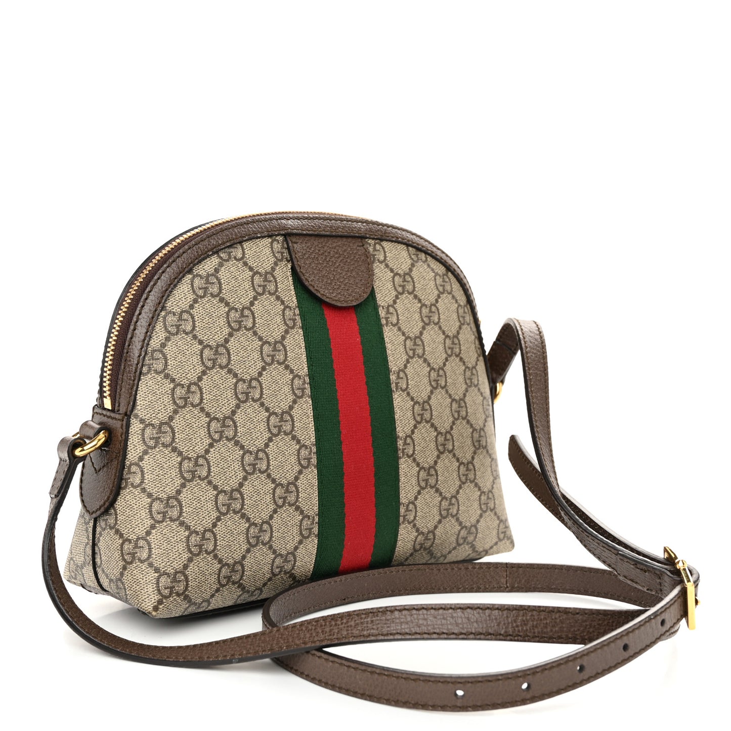 GG Supreme Monogram Textured Dollar Calfskin Web Small Ophidia Dome Shoulder Bag Beige Ebony New Acero